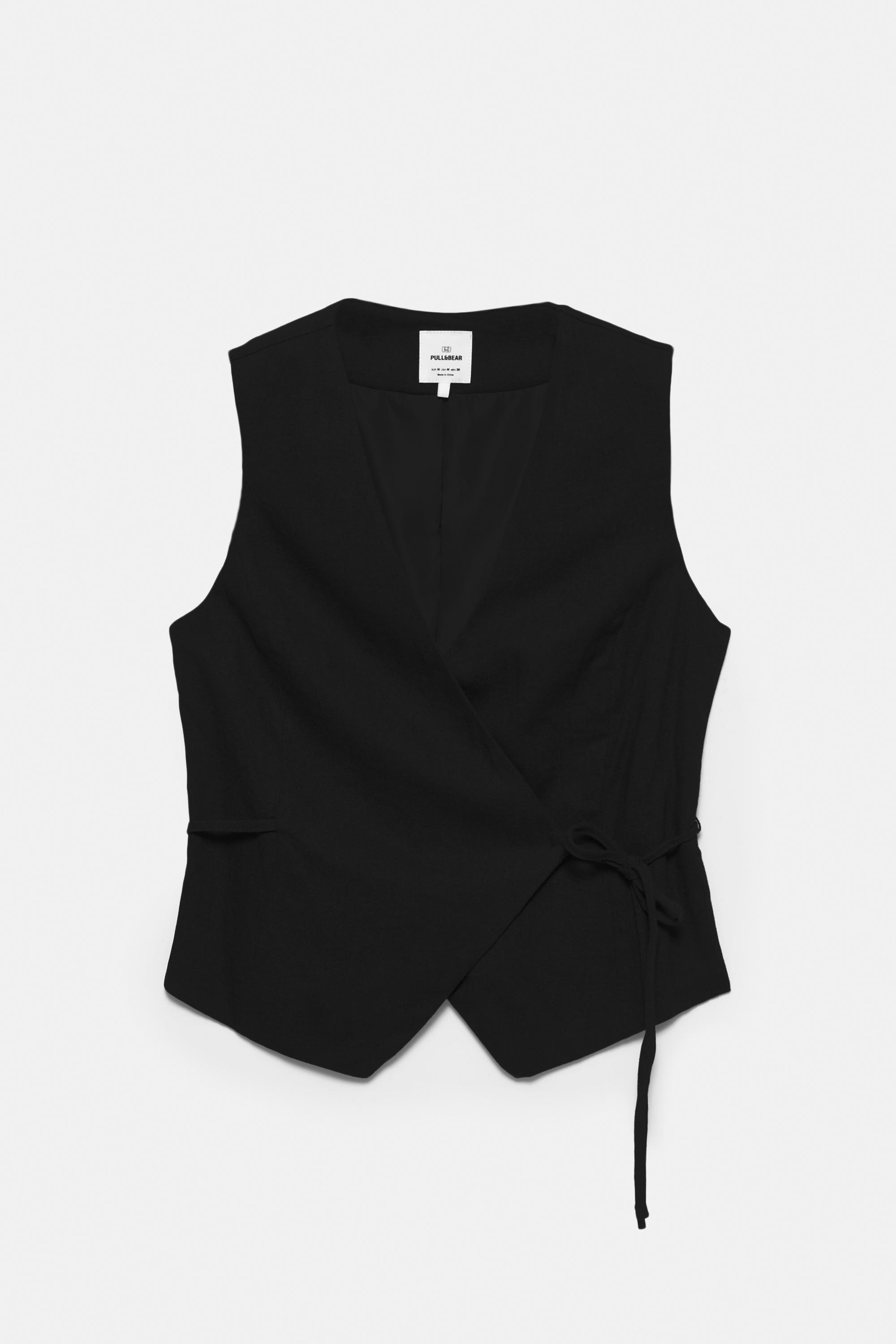 Rustic linen-blend waistcoat — Black