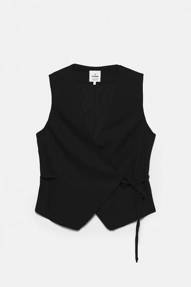 Rustic linen-blend waistcoat — Black 6