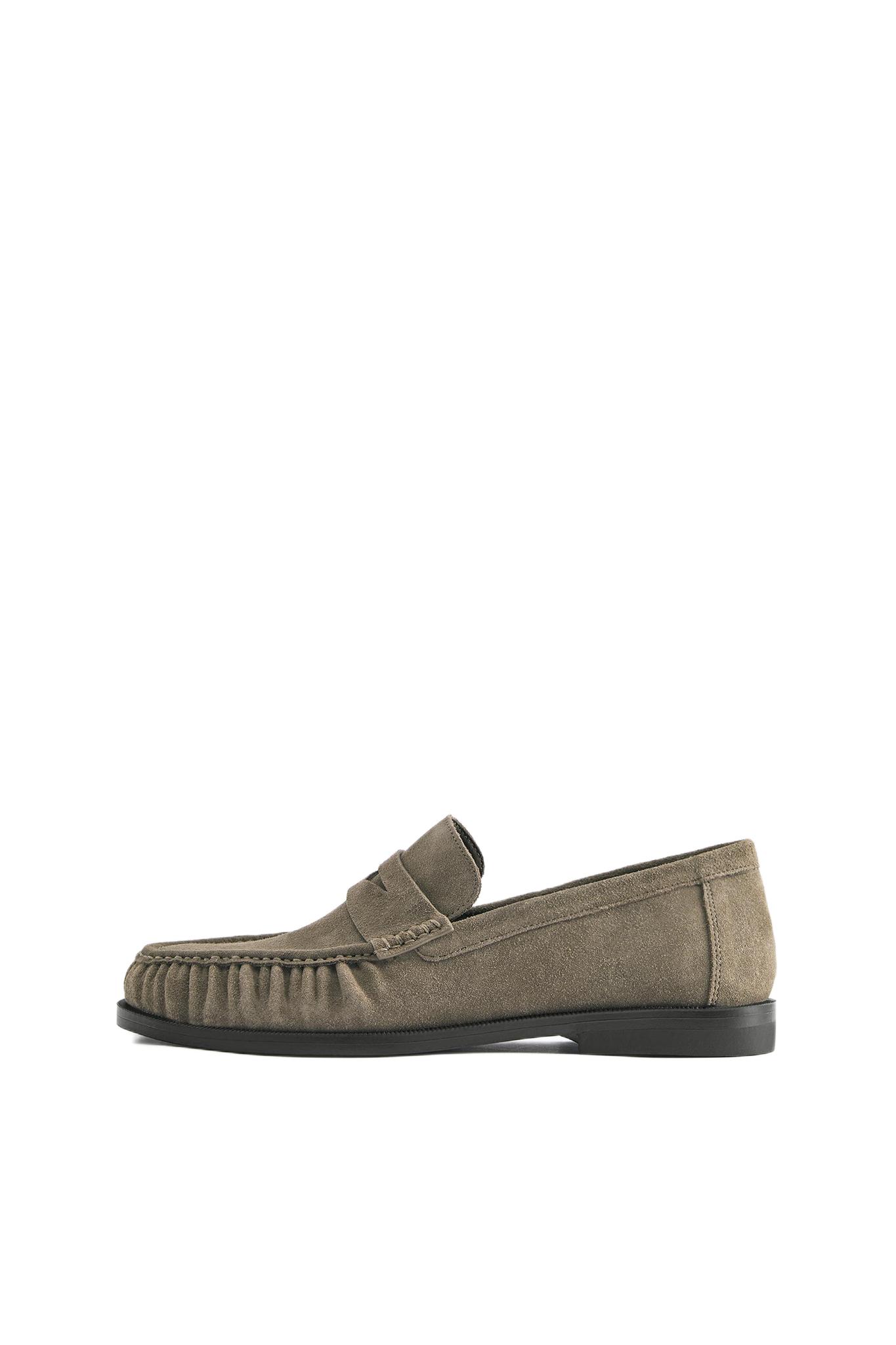 Gathered leather loafers — Brown