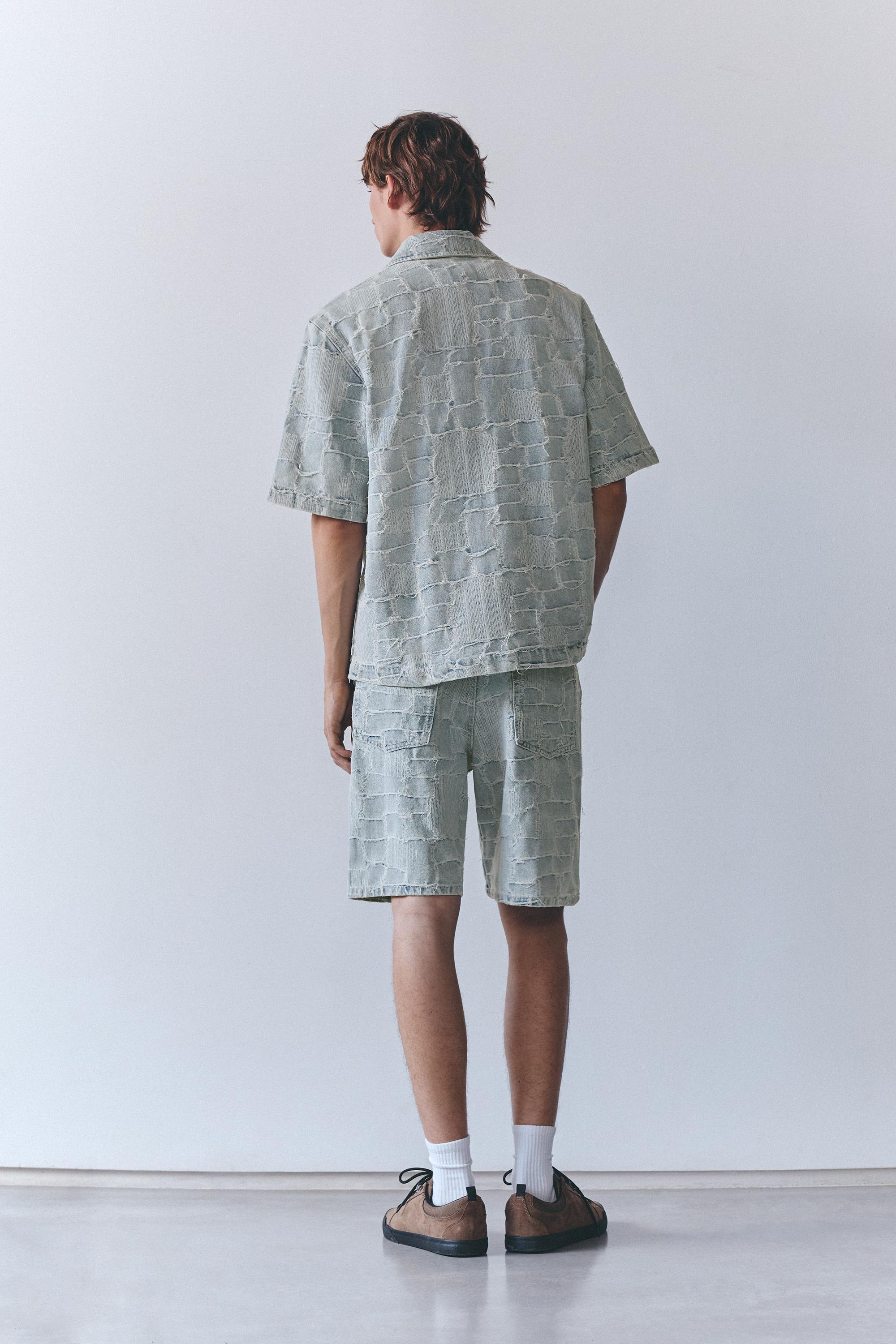 Jacquard denim Bermuda shorts — Pale indigo