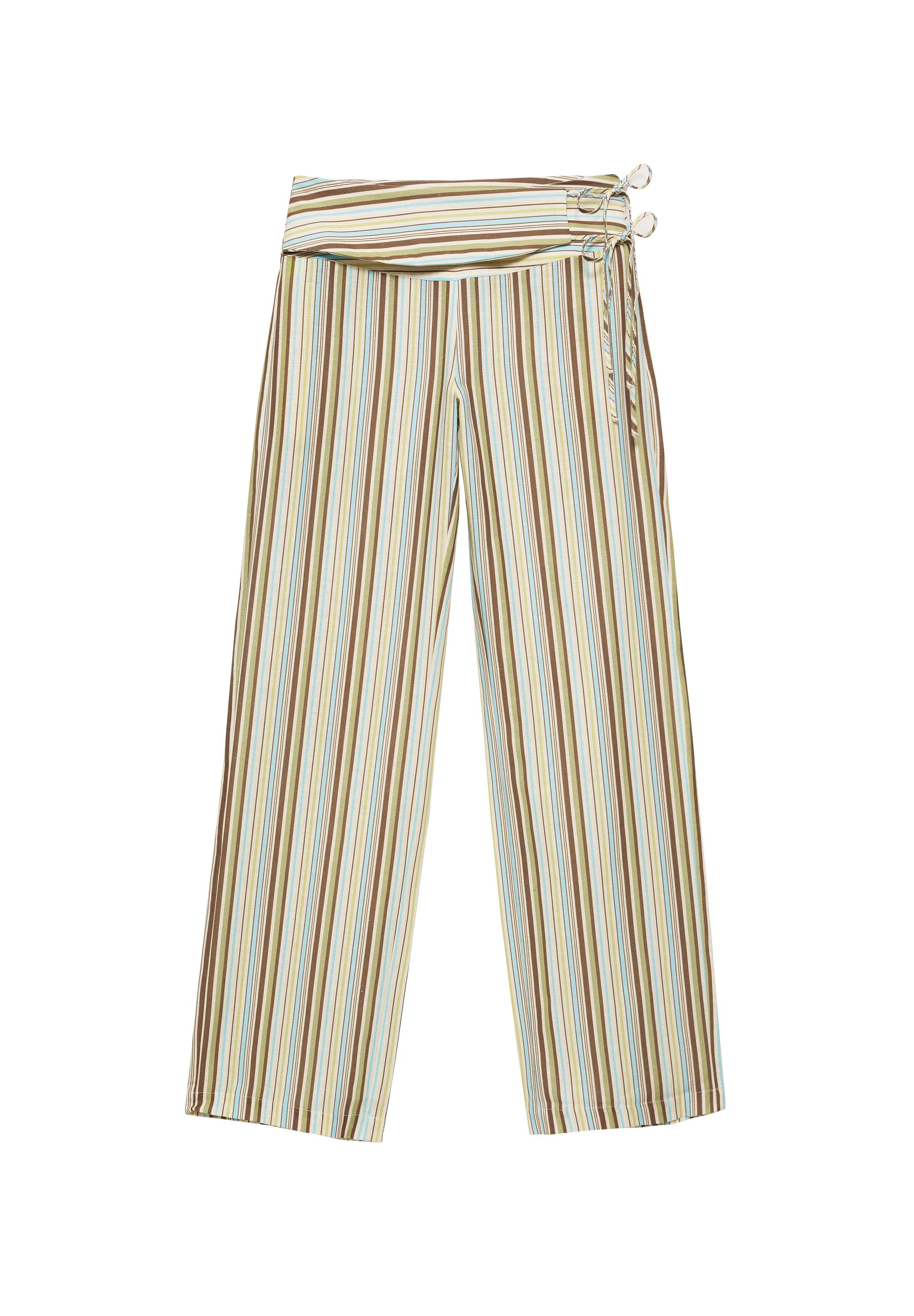 Striped tie-waist trousers — Green