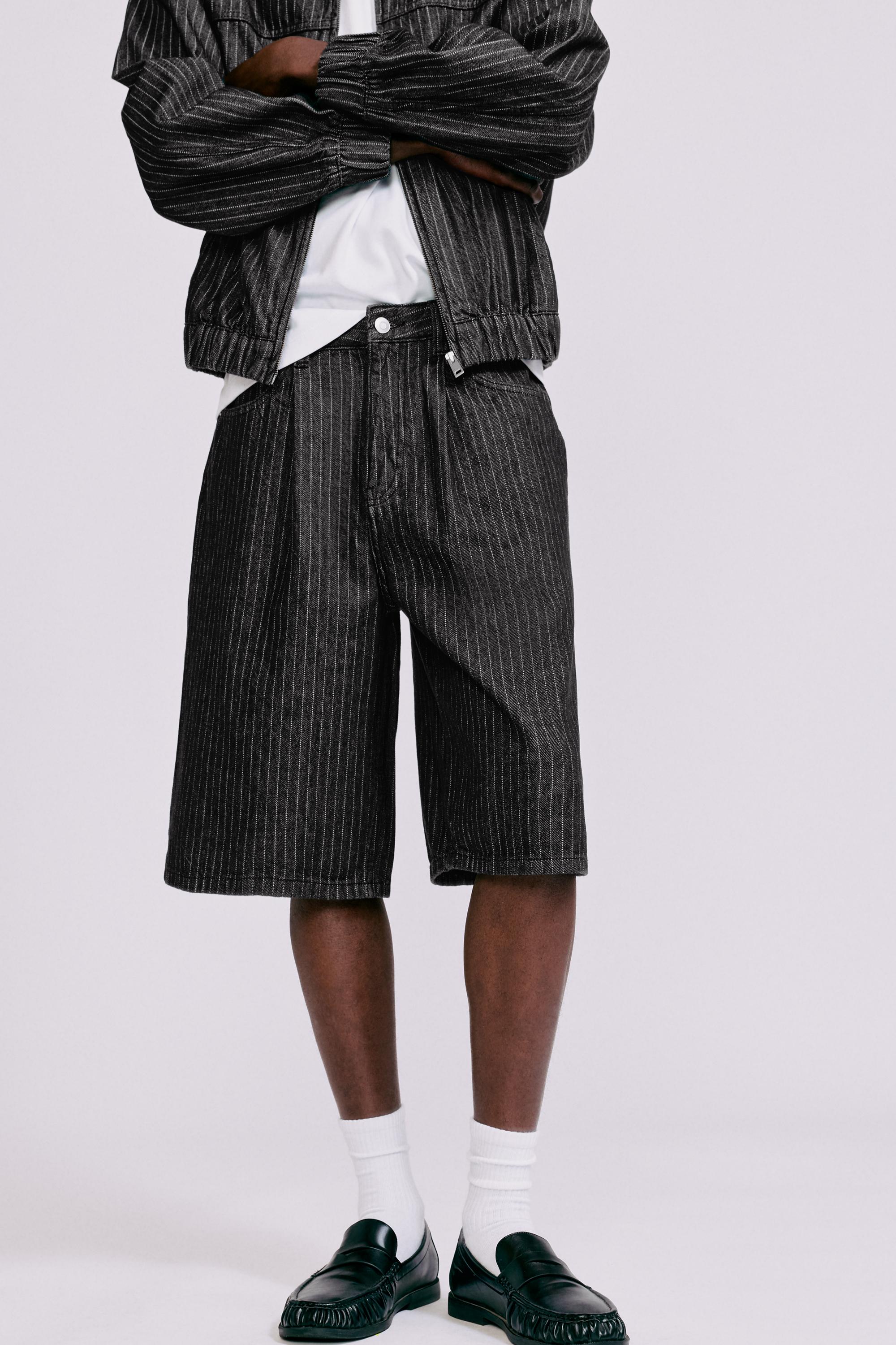 Pinstripe skater denim Bermuda shorts — Black