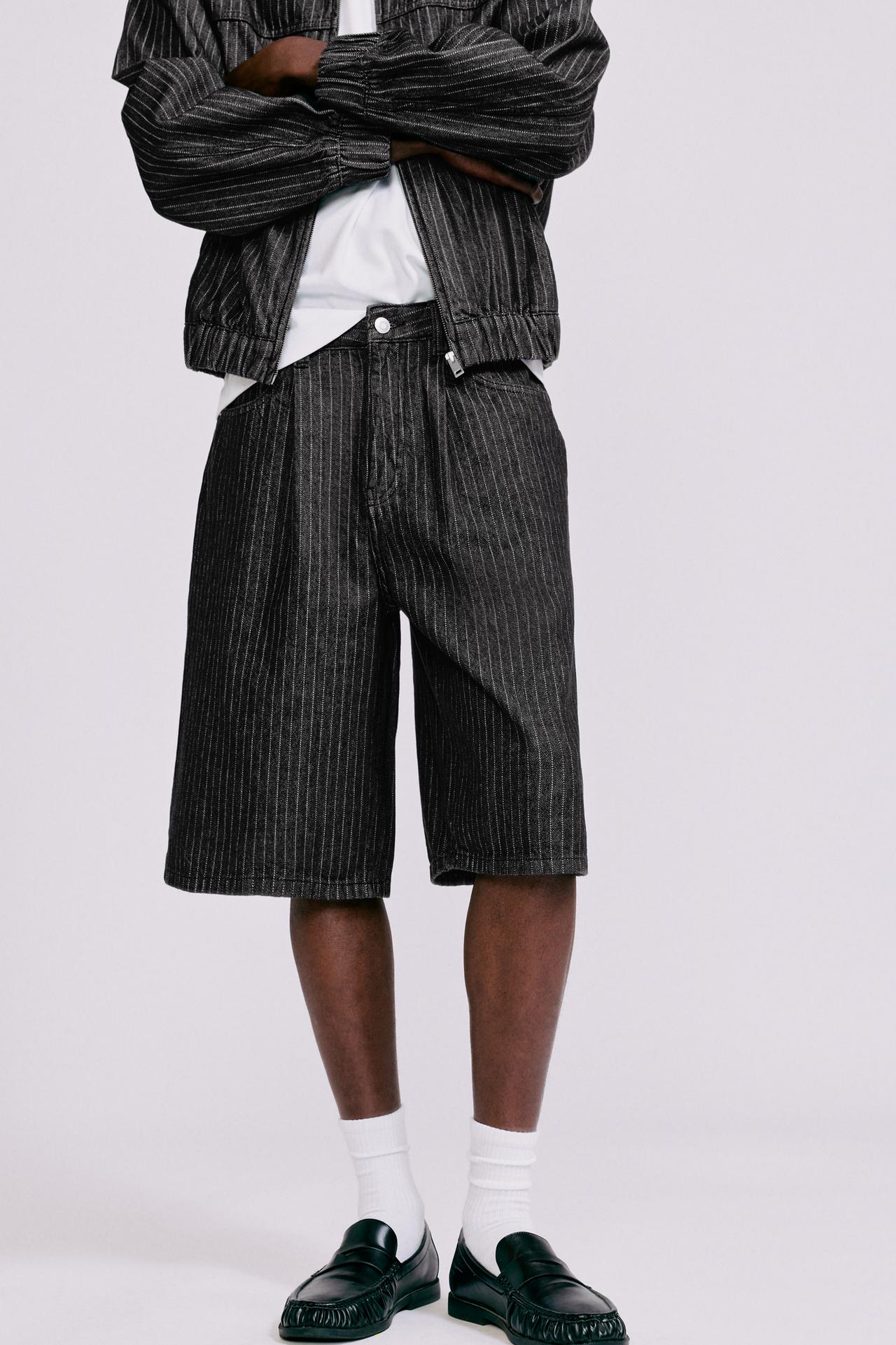 Pinstripe skater denim Bermuda shorts — Black