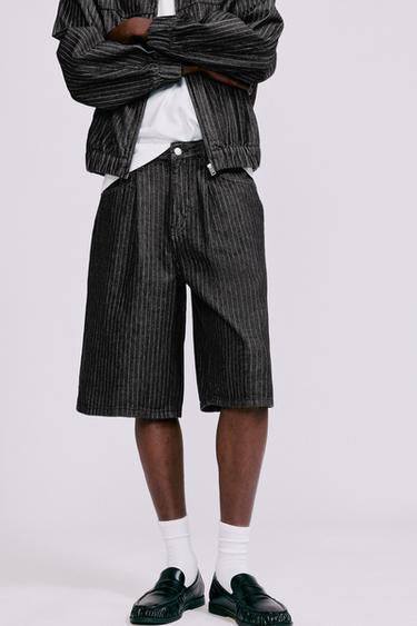Pinstripe skater denim Bermuda shorts — Black 5