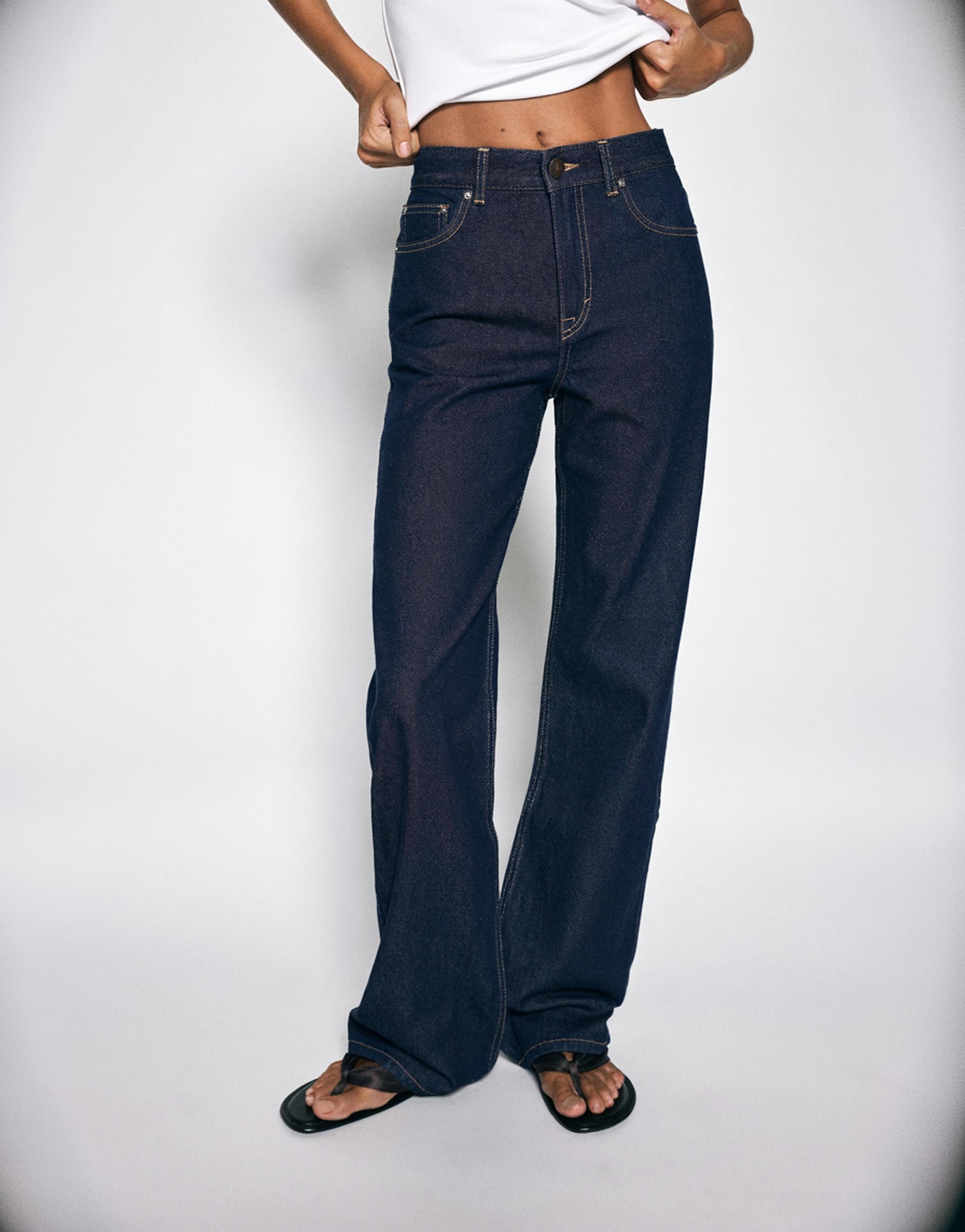 High-waist wide straight-leg jeans — Navy