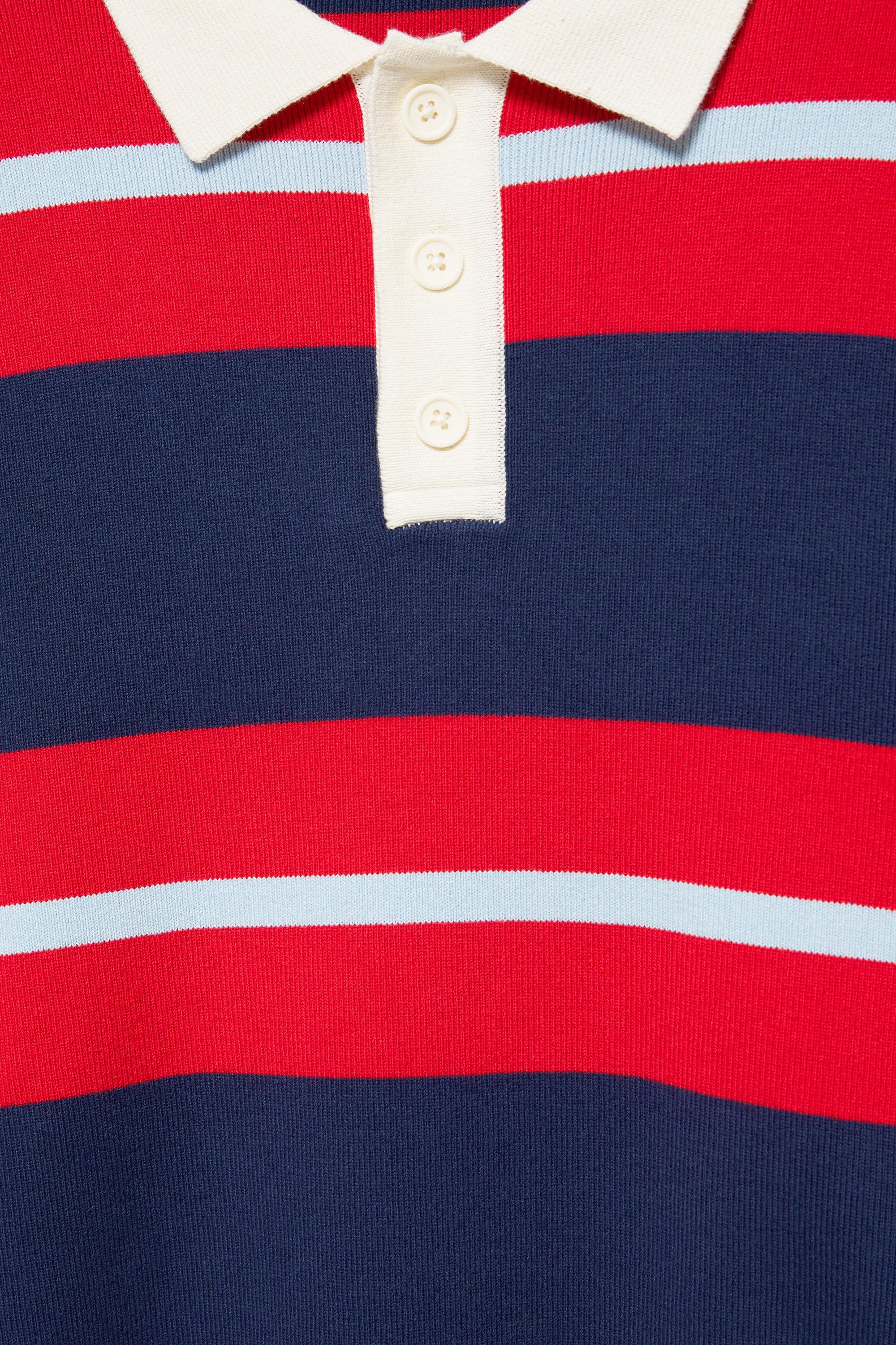 Striped knit polo shirt — Navy