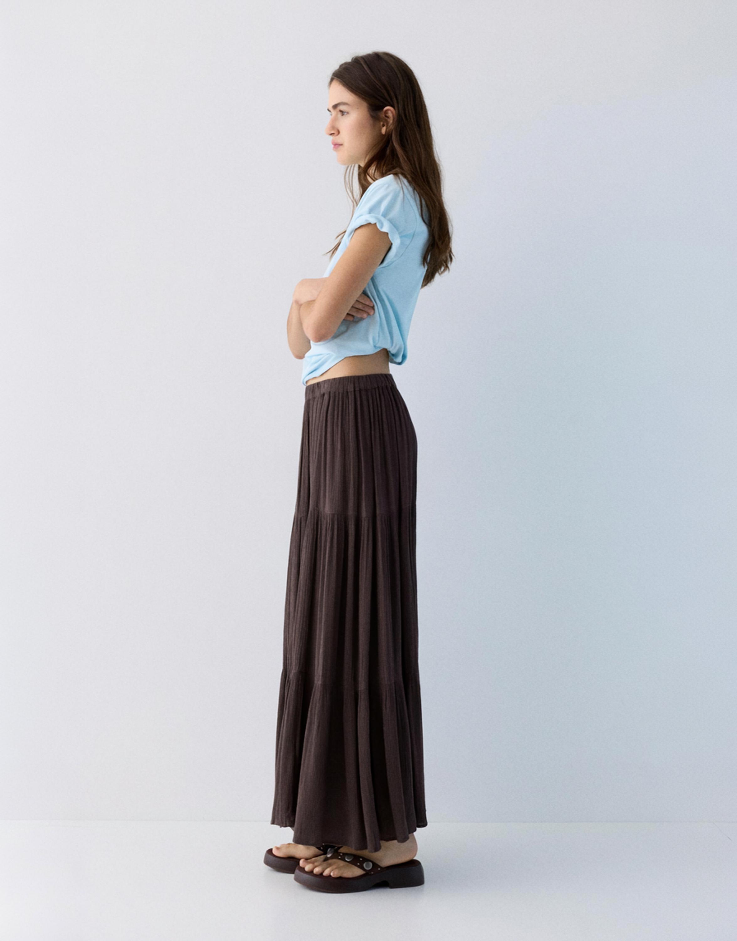 Flowy paneled midi skirt — Brown