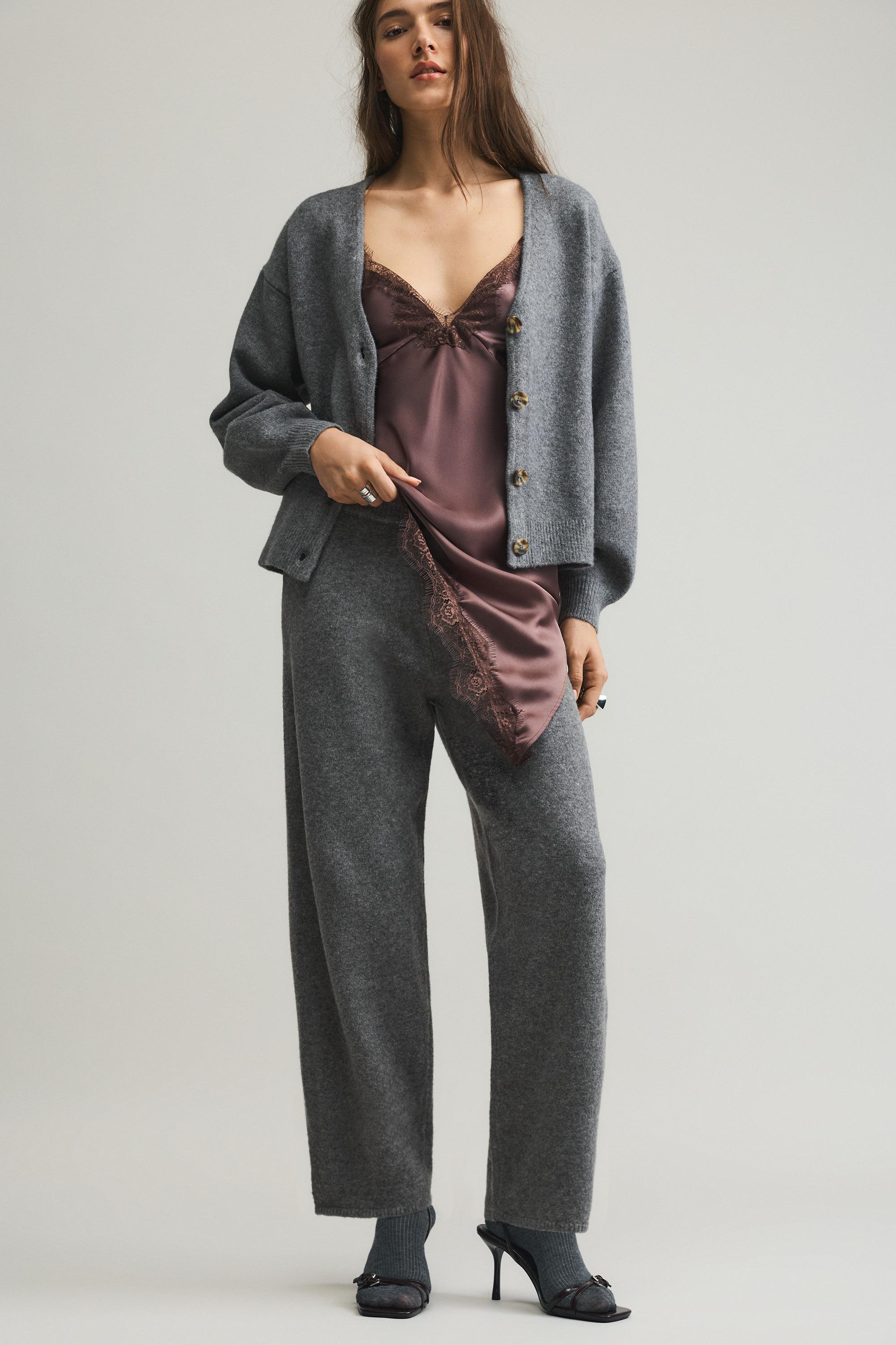 Knit barrel pants — Medium grey