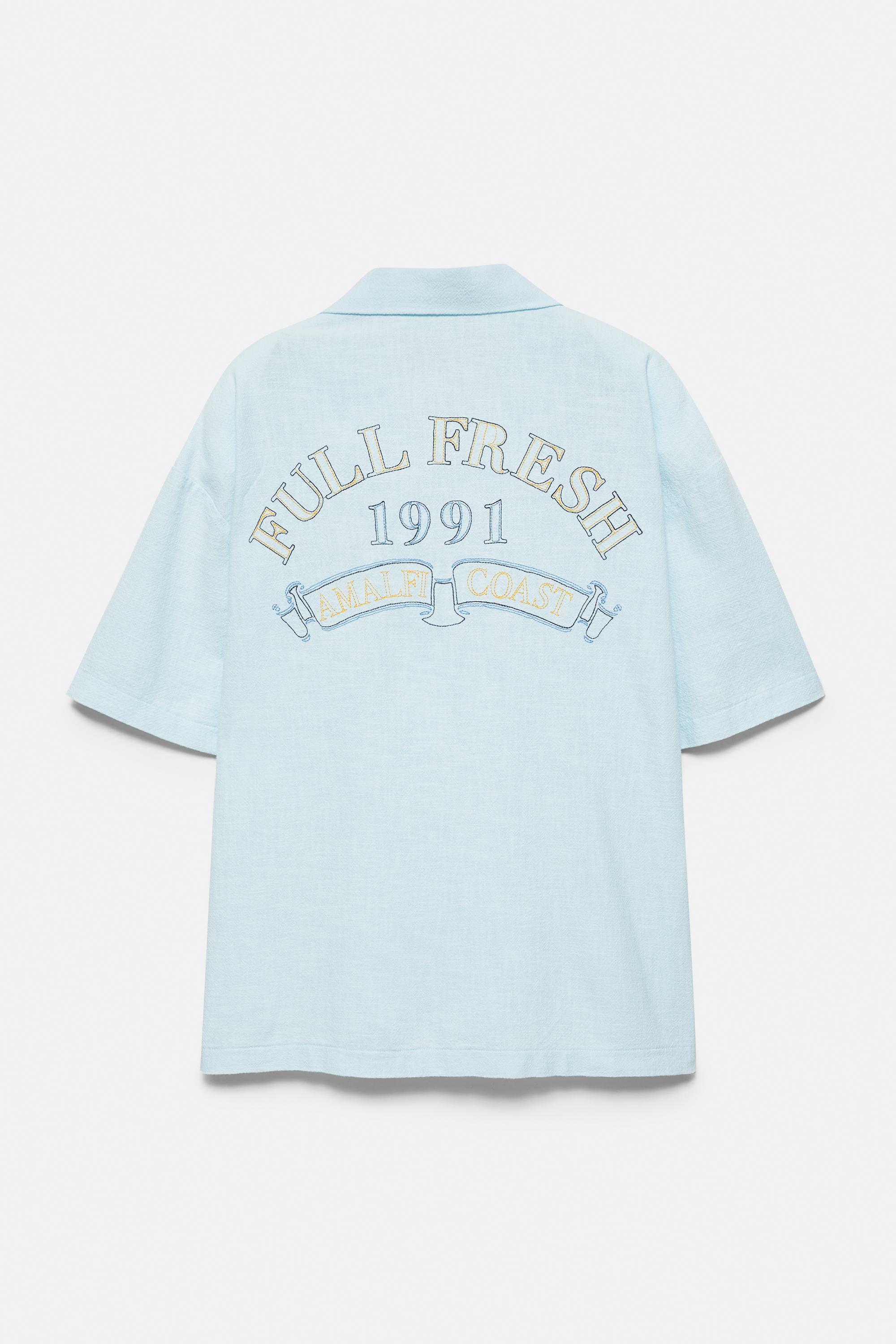 Short sleeve embroidered shirt — Pale blue