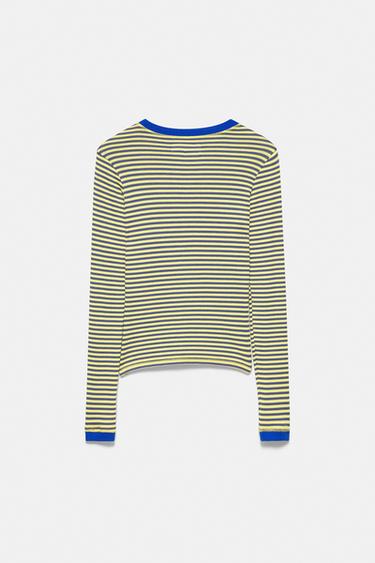 Striped contrast-neck T-shirt — Striped 6