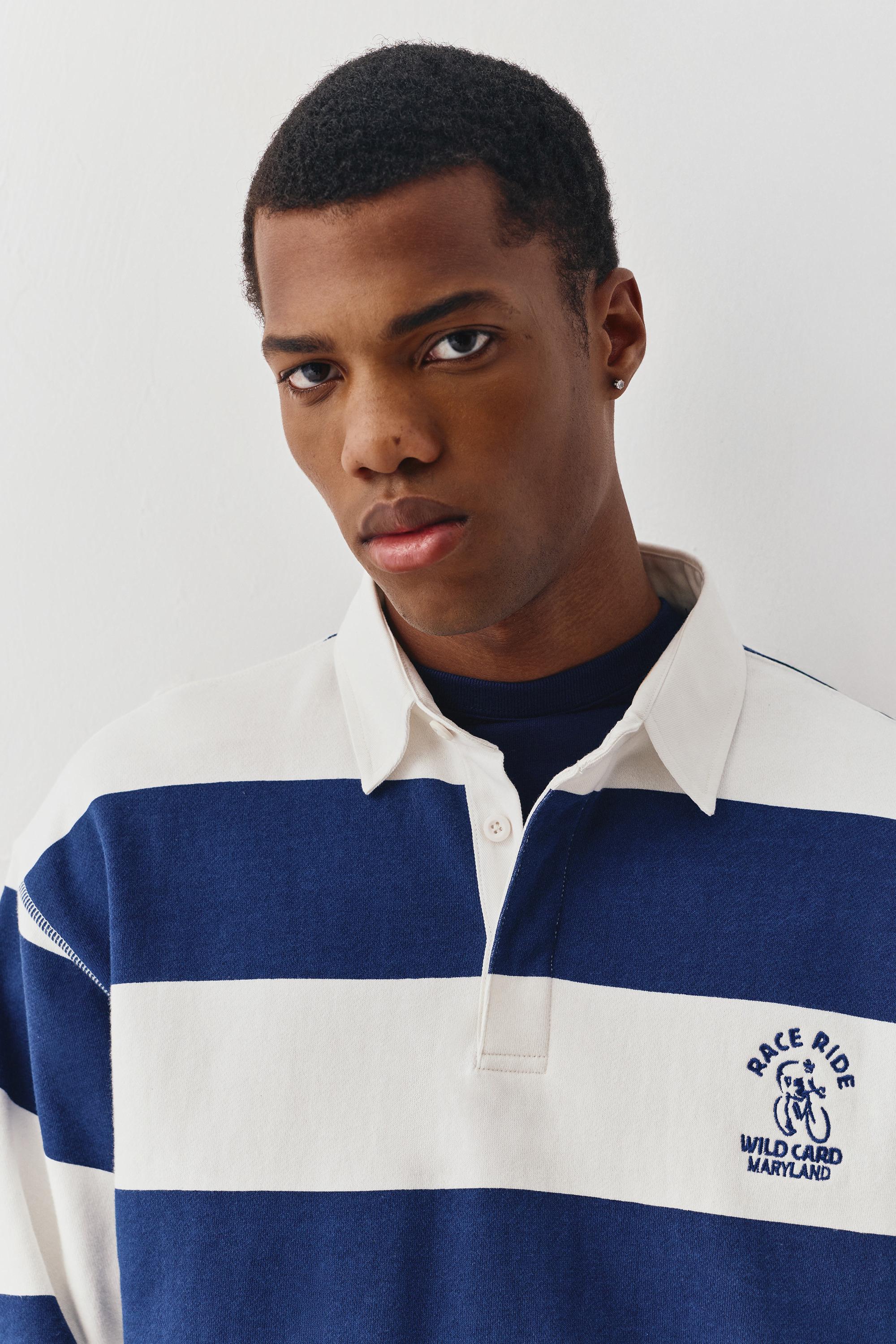 Bisikletçi nakışlı çizgili polo tişört - Görsel 9