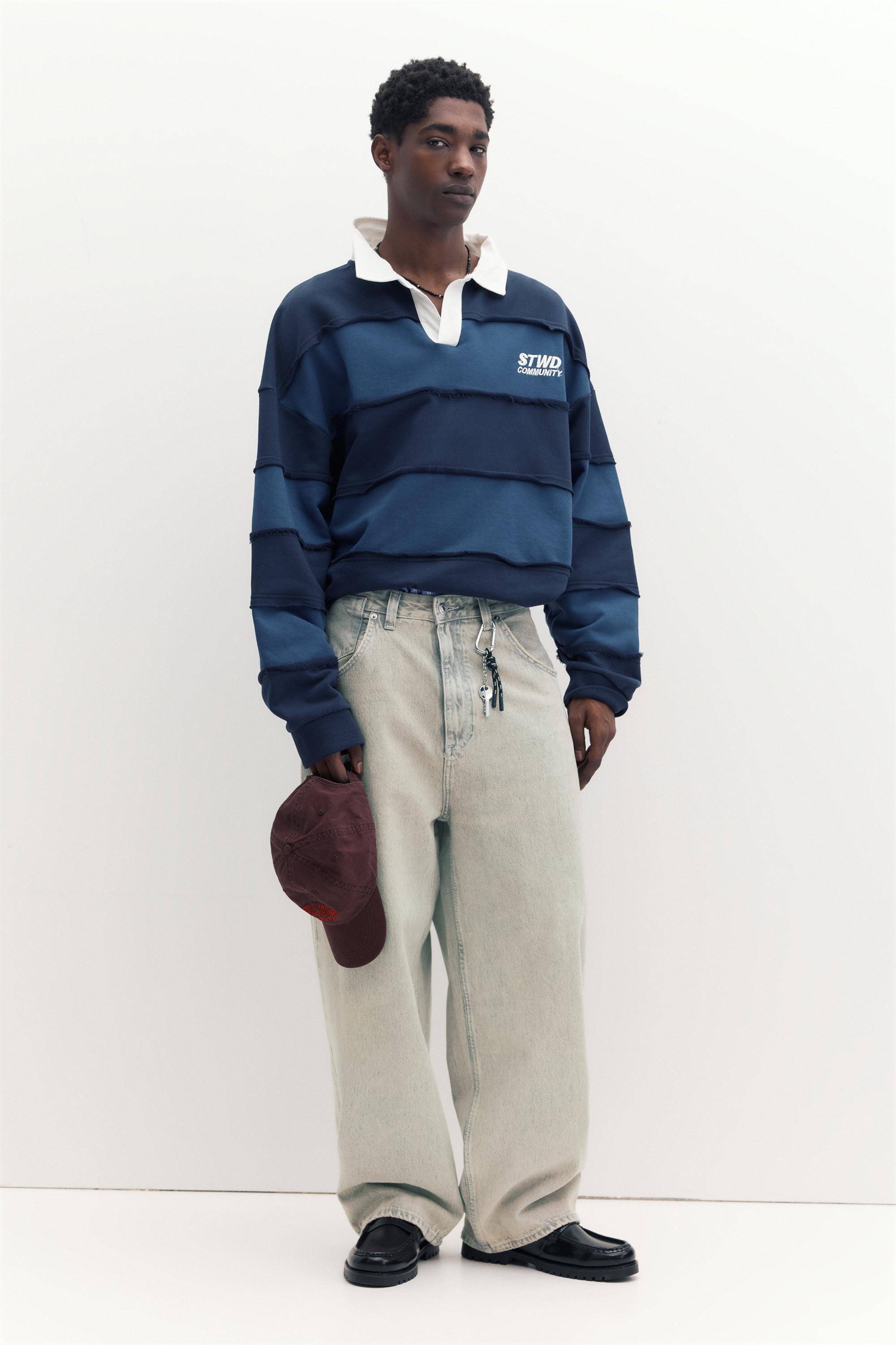 Embroidered super baggy jeans — Pale grey
