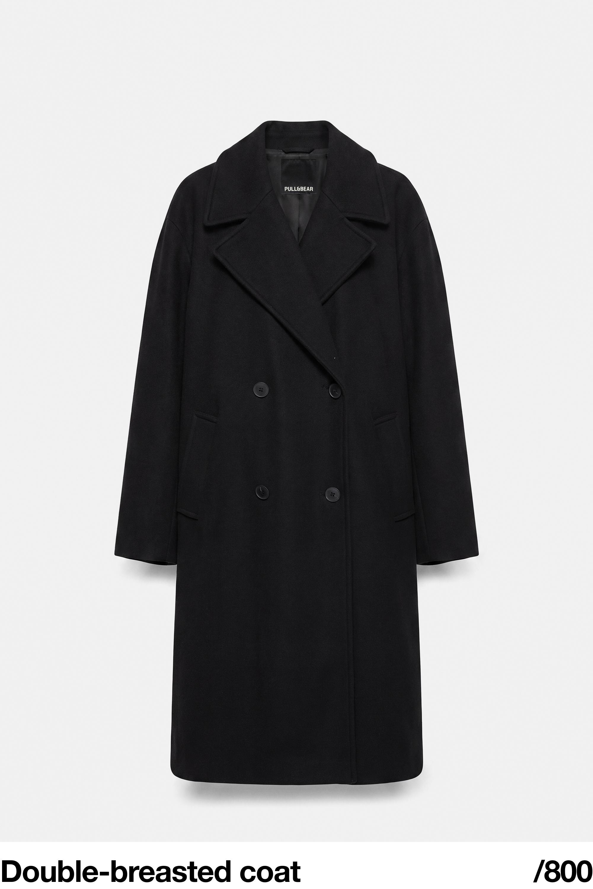 Double-breasted felt texture coat — Black