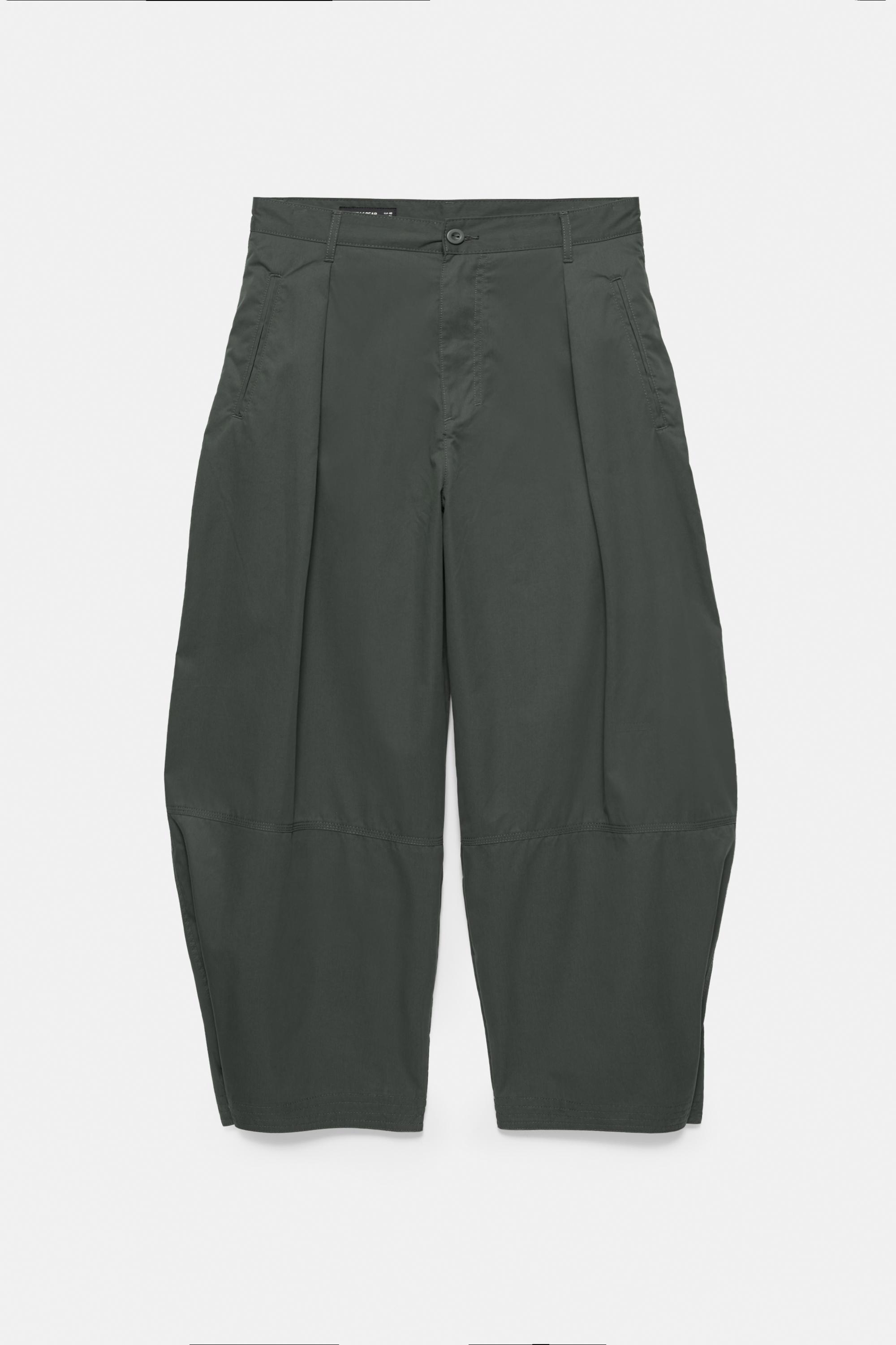 Darted barrel-leg trousers — Bluish green