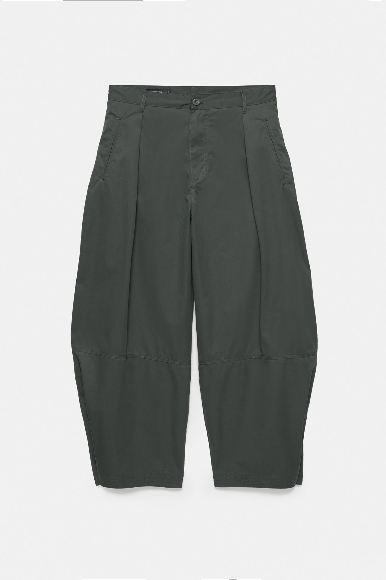 Darted barrel-leg trousers — Bluish green