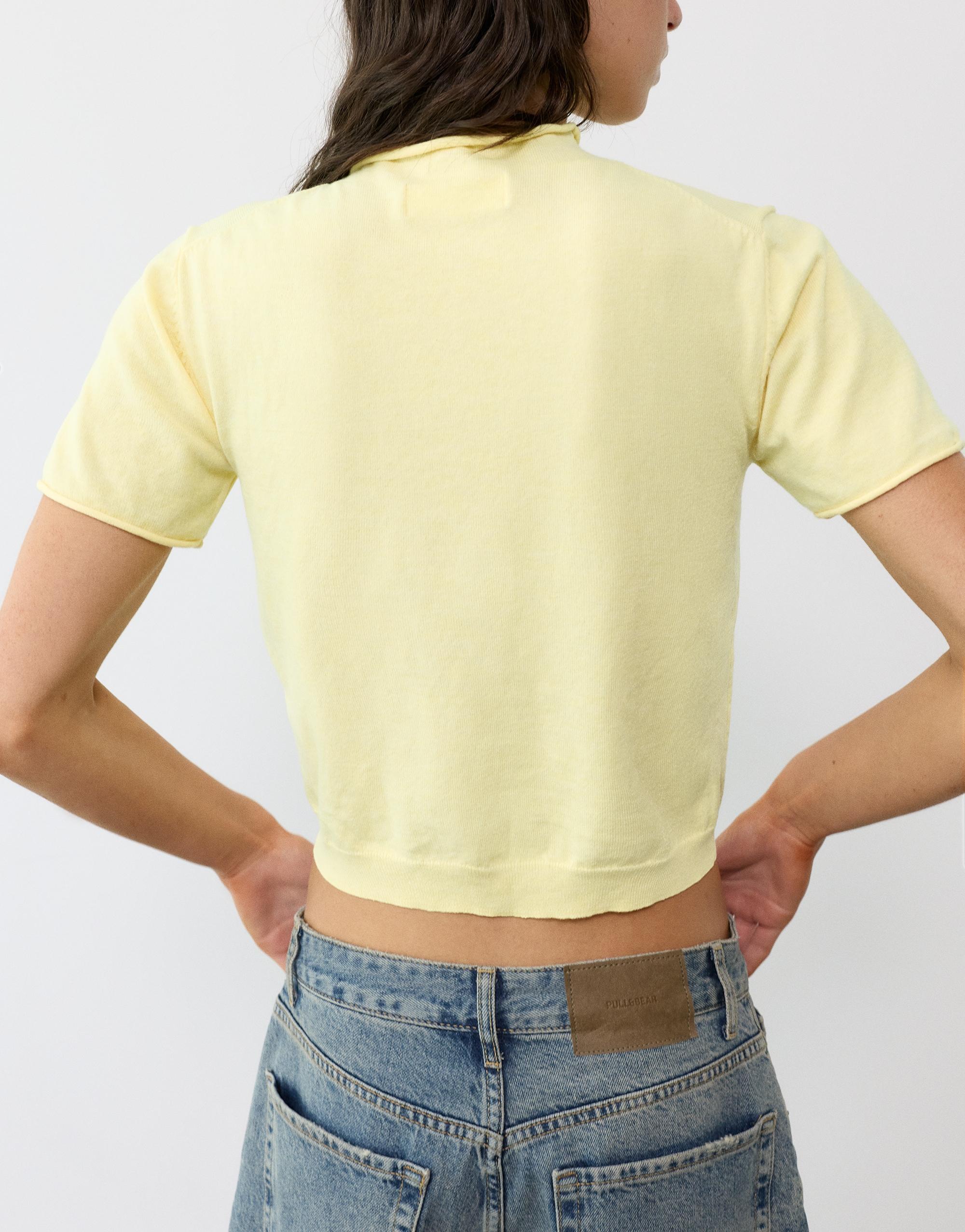 Fine knit short sleeve T-shirt — Yellow