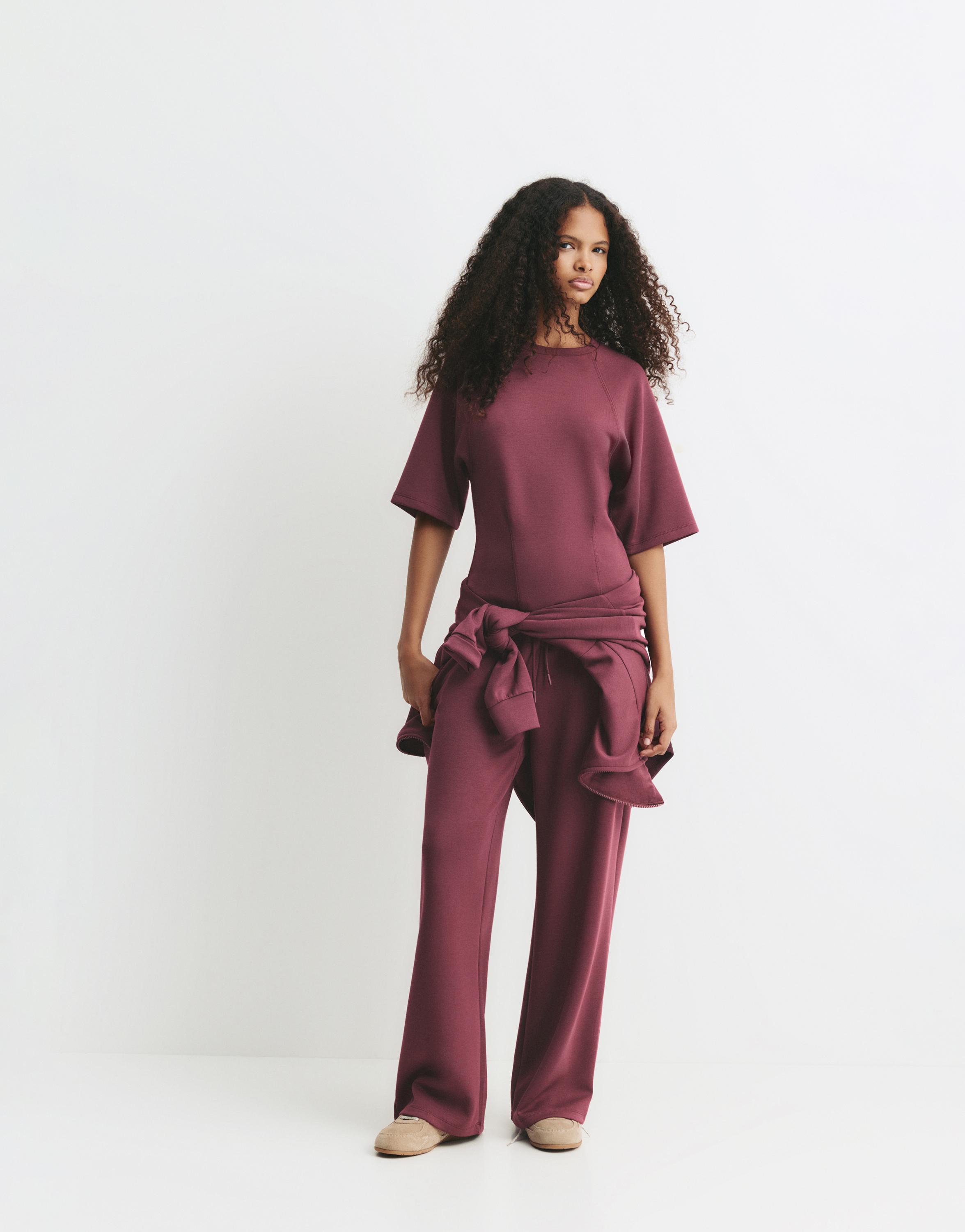Soft-touch wide-leg trousers — Aubergine