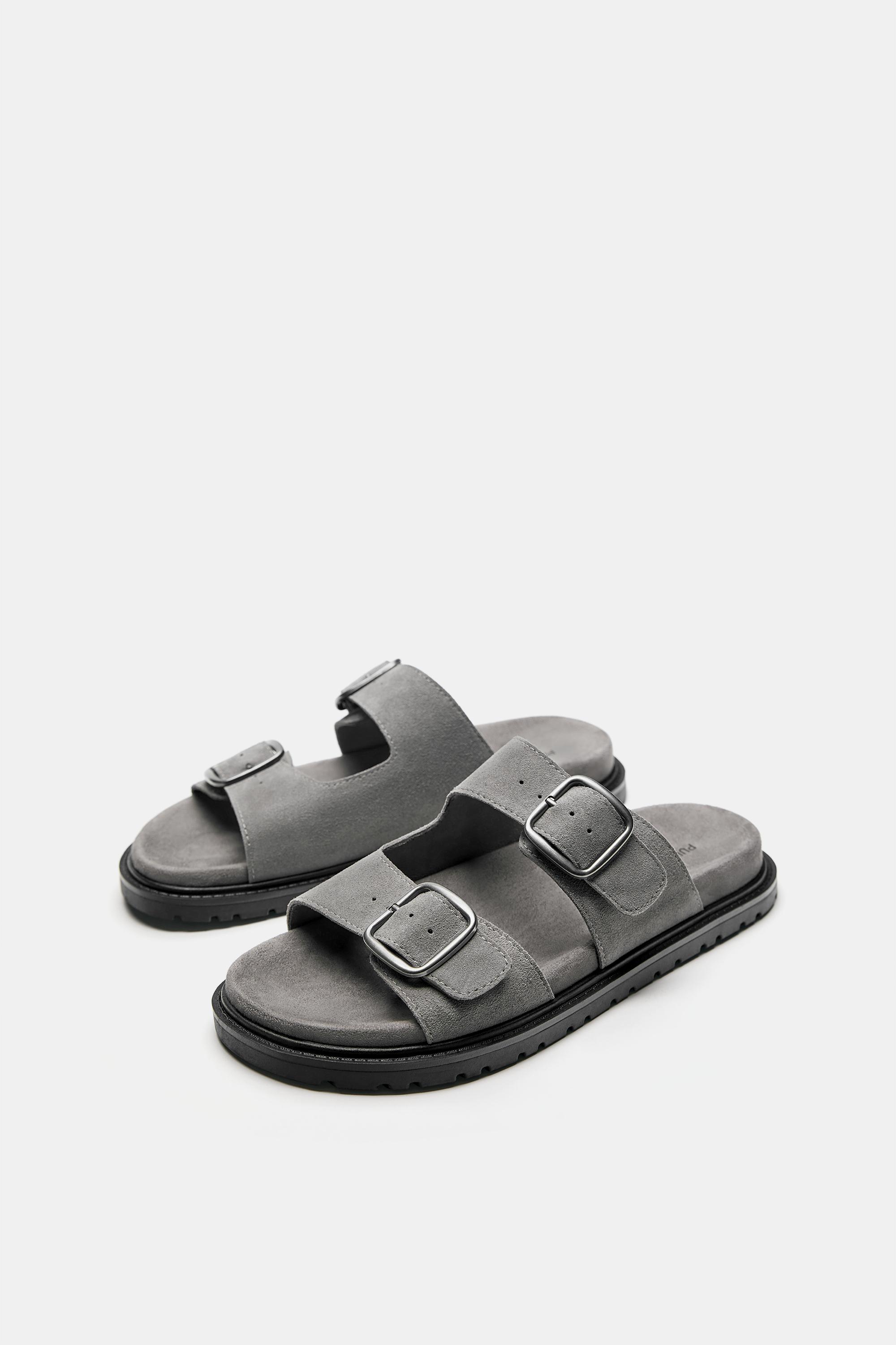 Leather buckle sandals — Grey