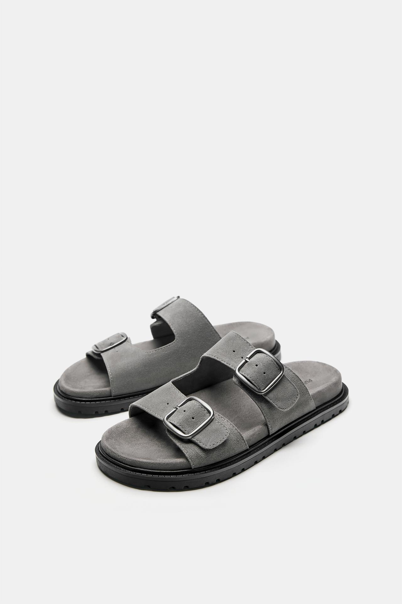 Leather buckle sandals — Grey