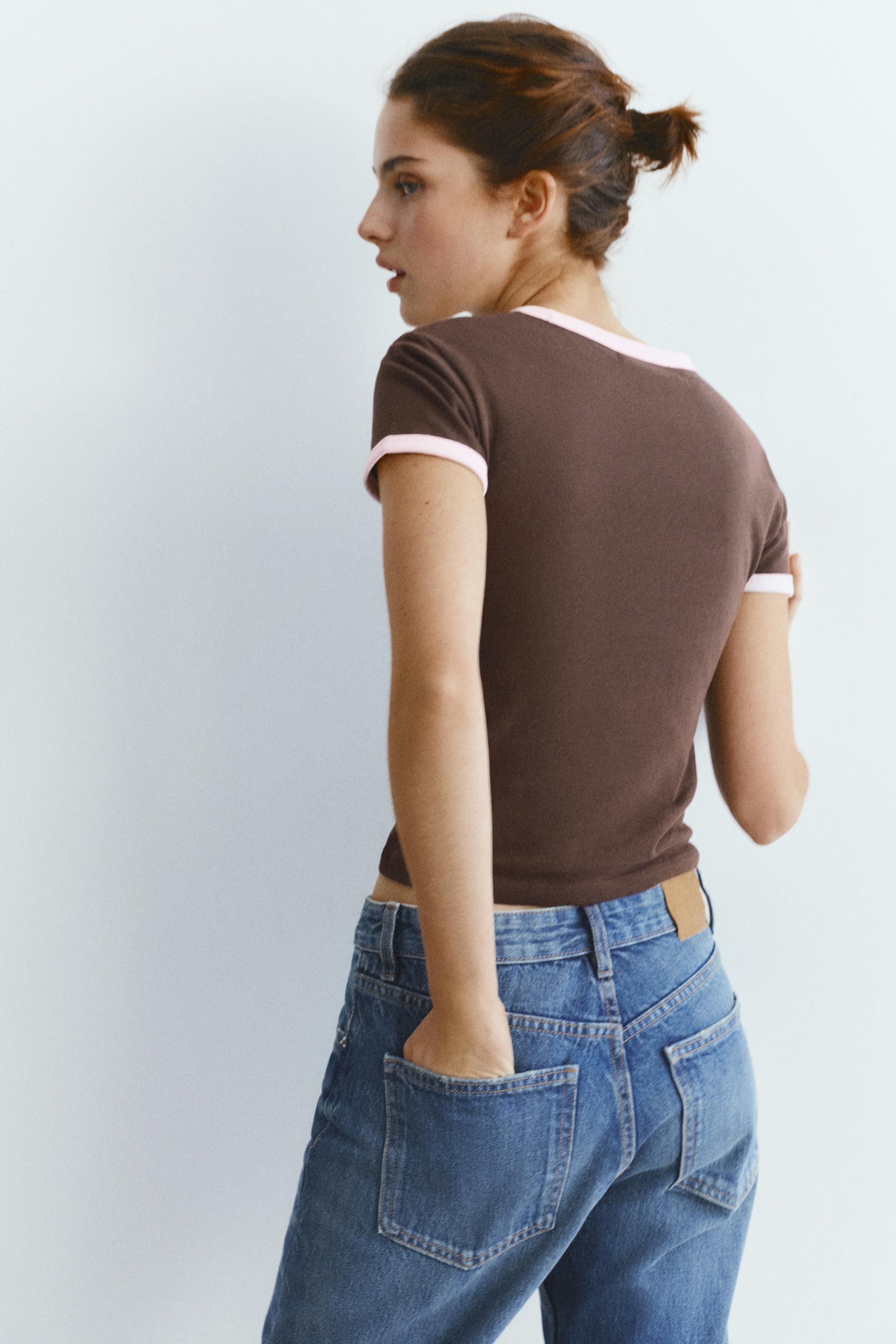 Short sleeve ribbed T-shirt — Brown