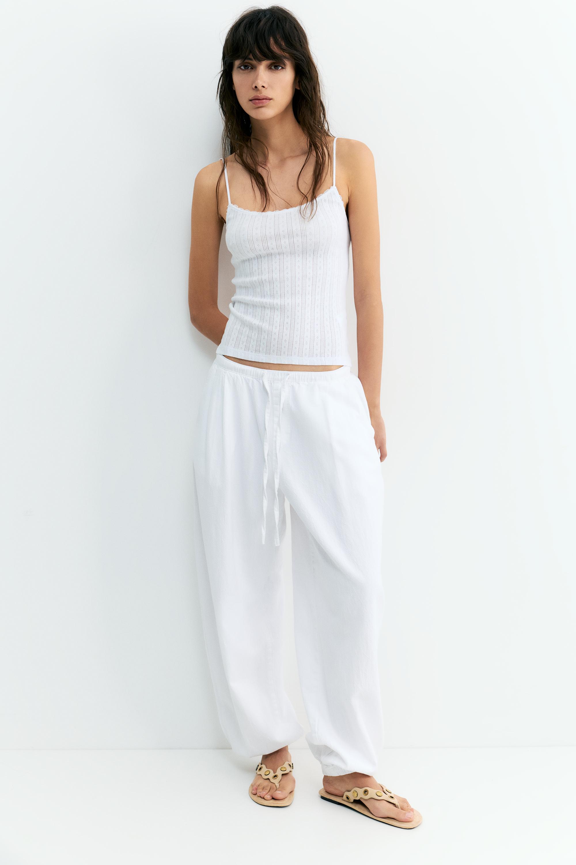 Strappy pointelle knit top — White