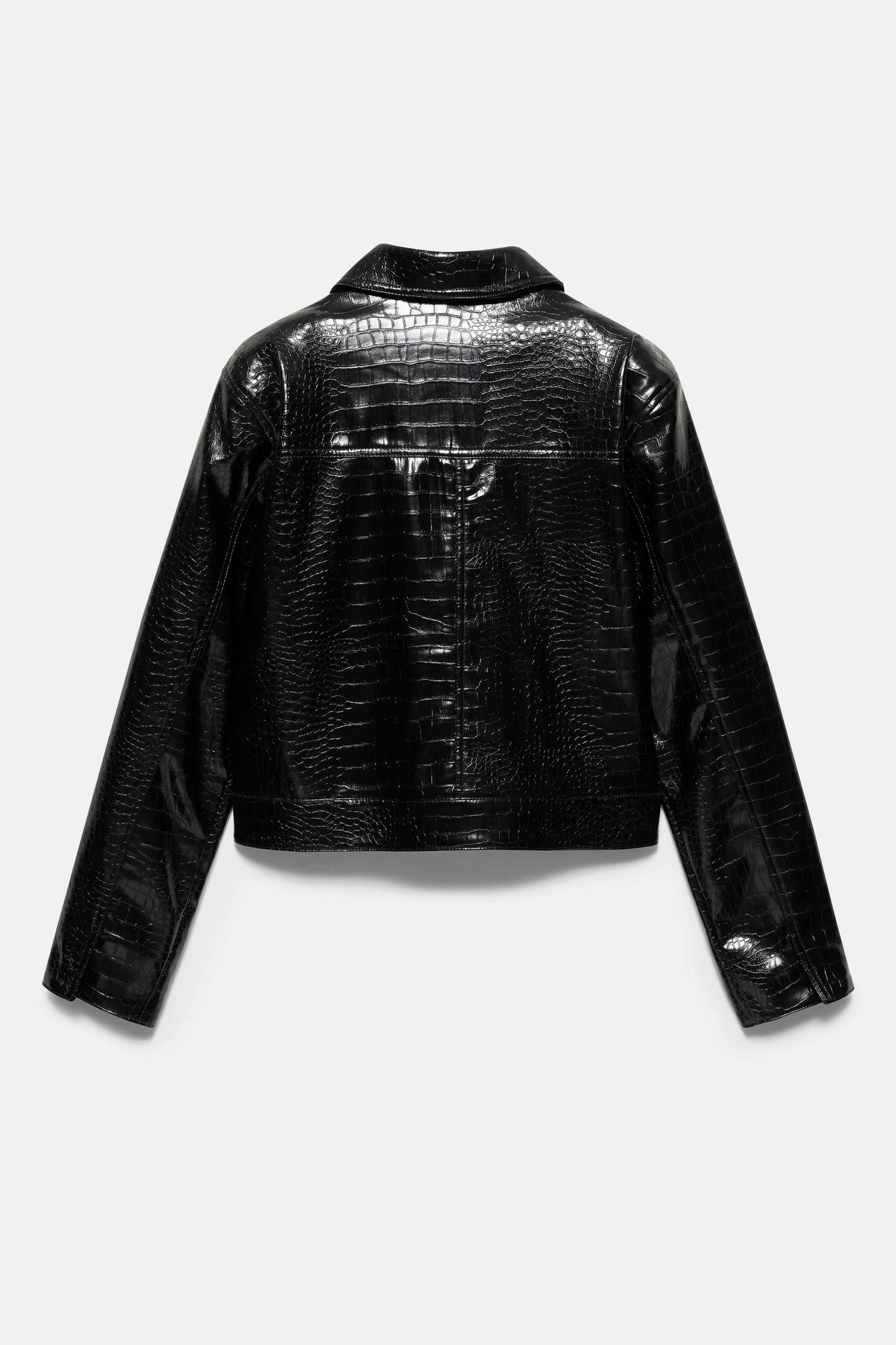 Crocodile-effect leather effect jacket — Black