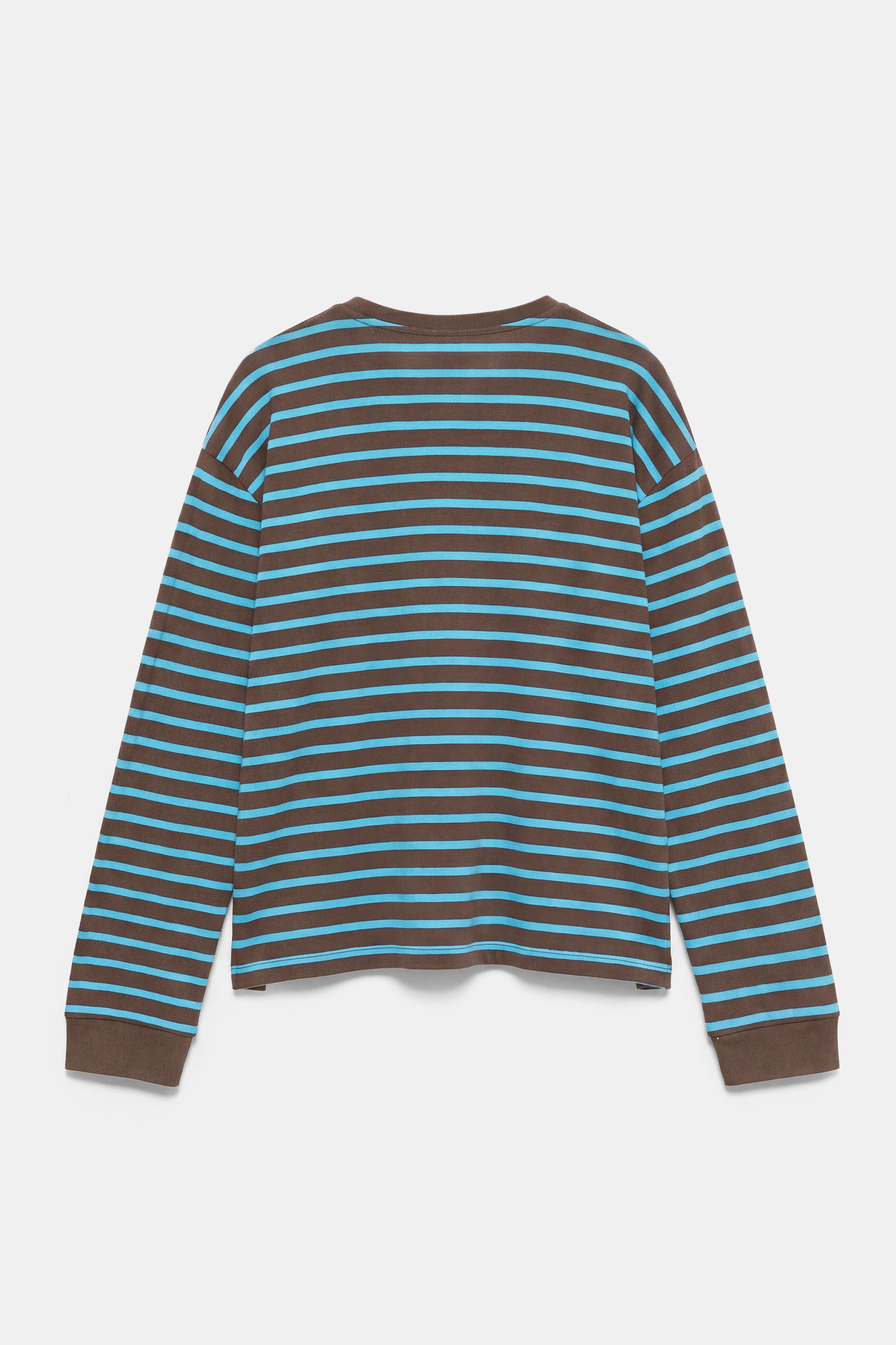 Oversize long sleeve striped T-shirt — Brown