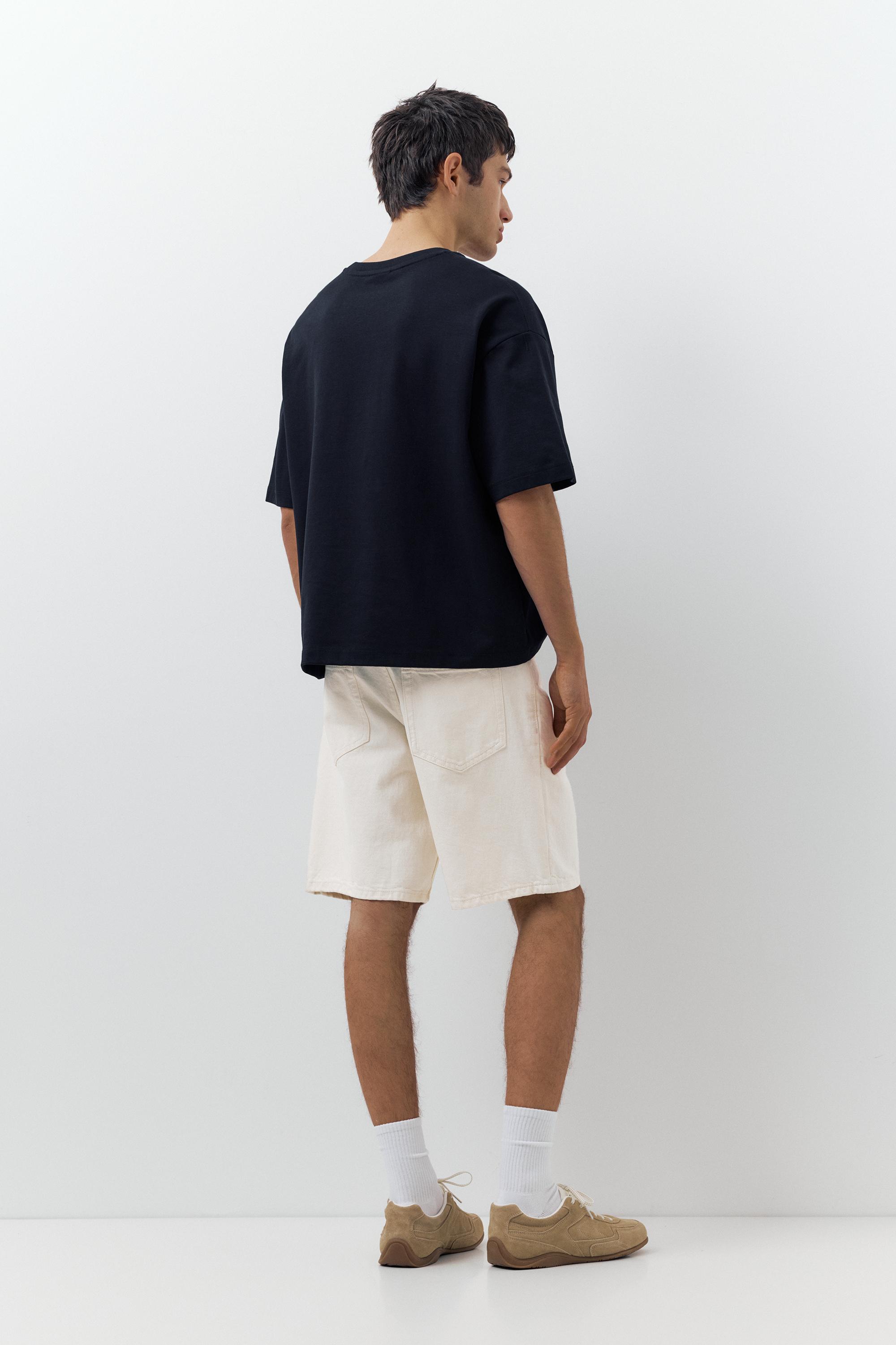 Standart kesim distressed denim bermuda - Görsel 10