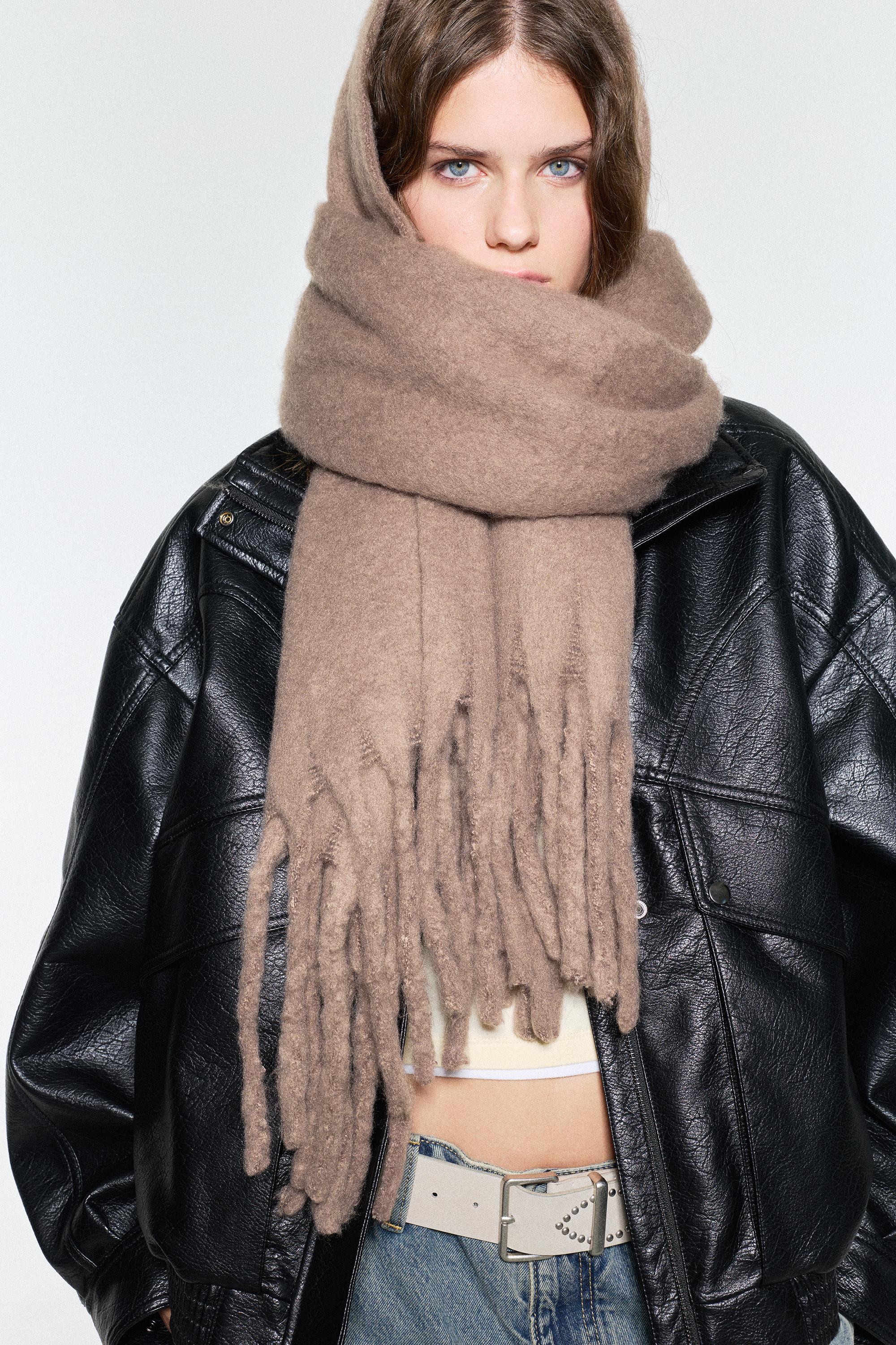 Maxi mohair-effect scarf — Taupe