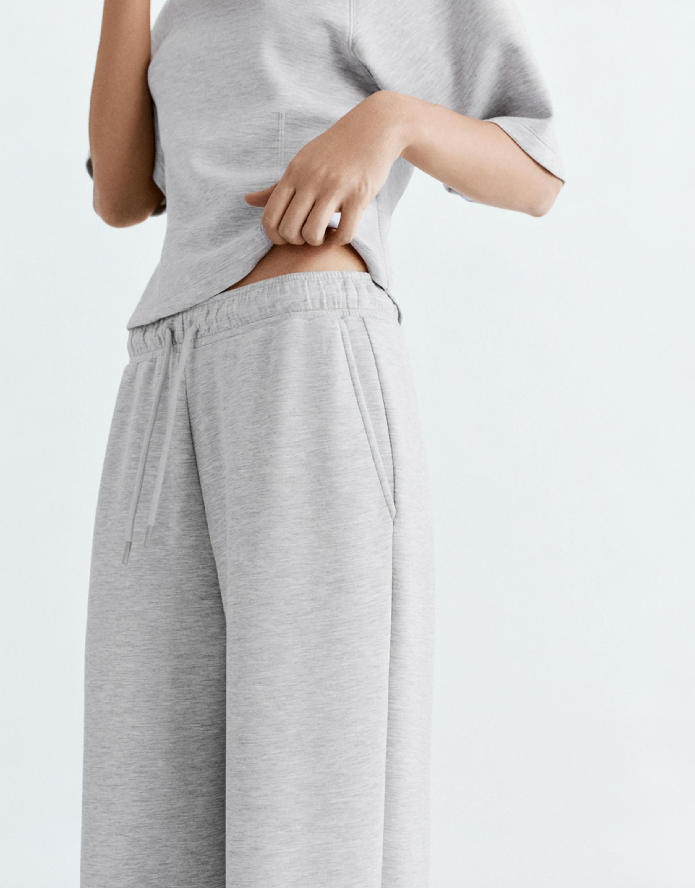 Soft-touch wide-leg trousers — Grey marl