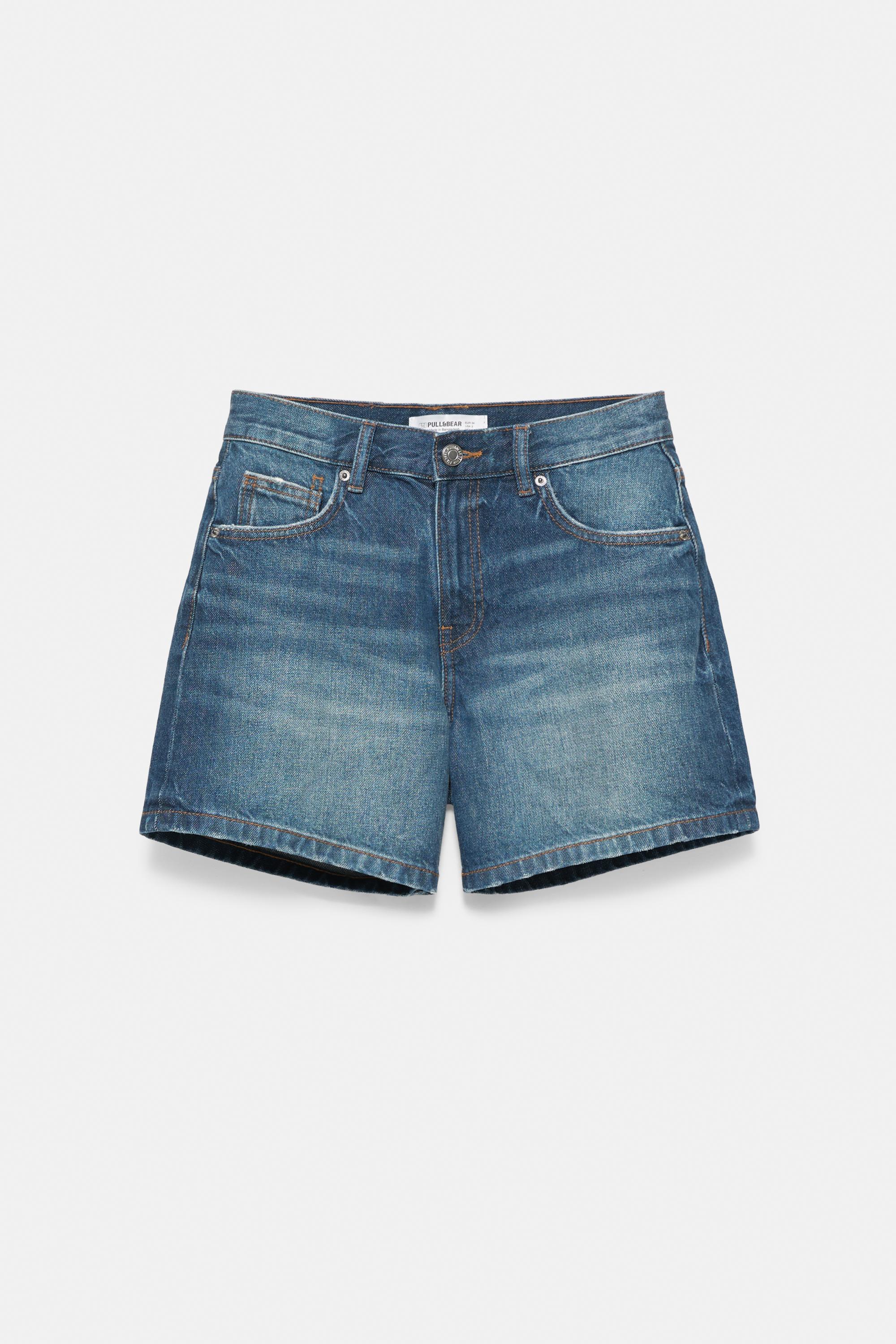 Mid-waist denim Bermuda shorts — Dark blue
