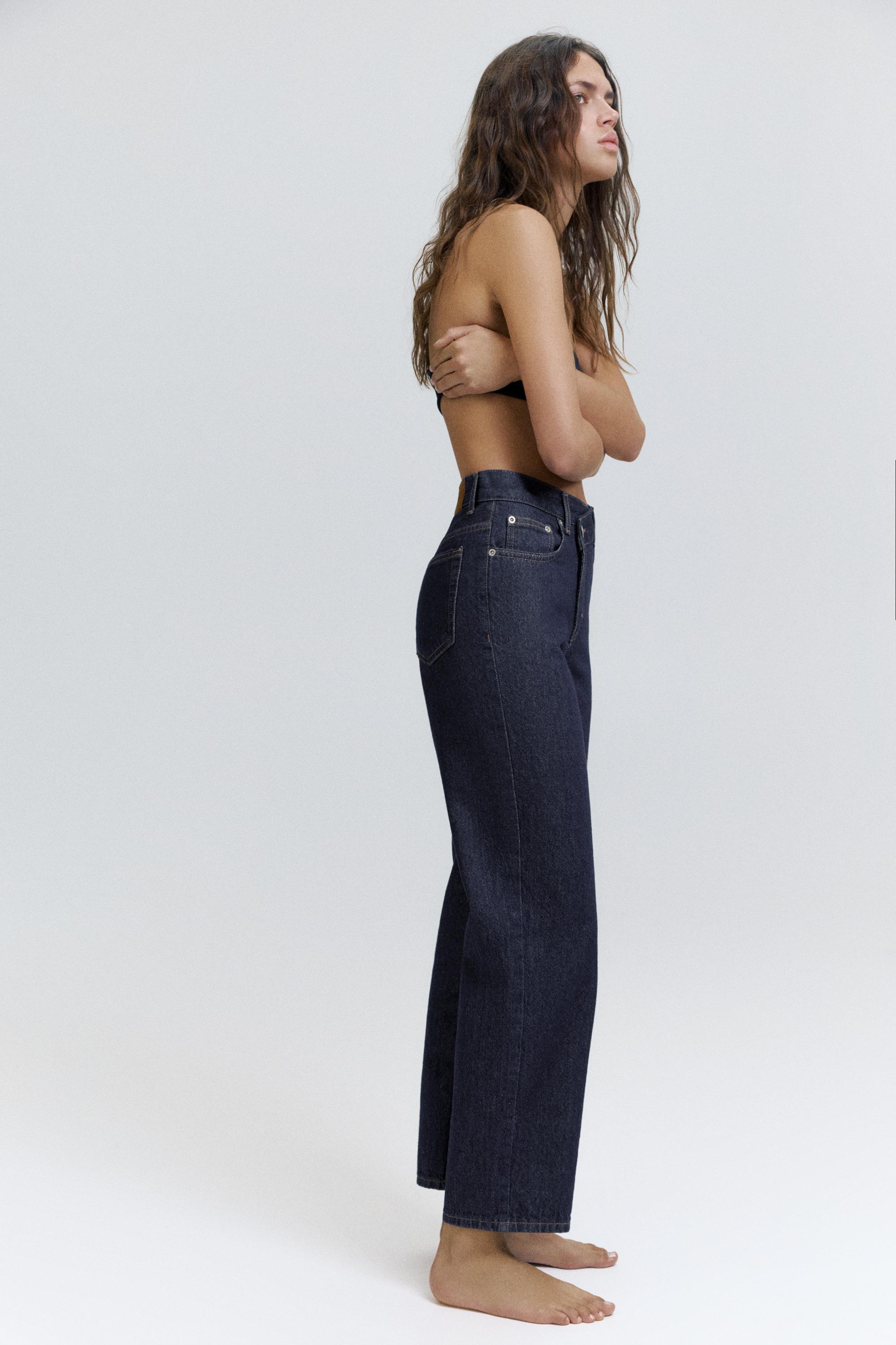 Straight-leg jeans with crossover waistband — Navy
