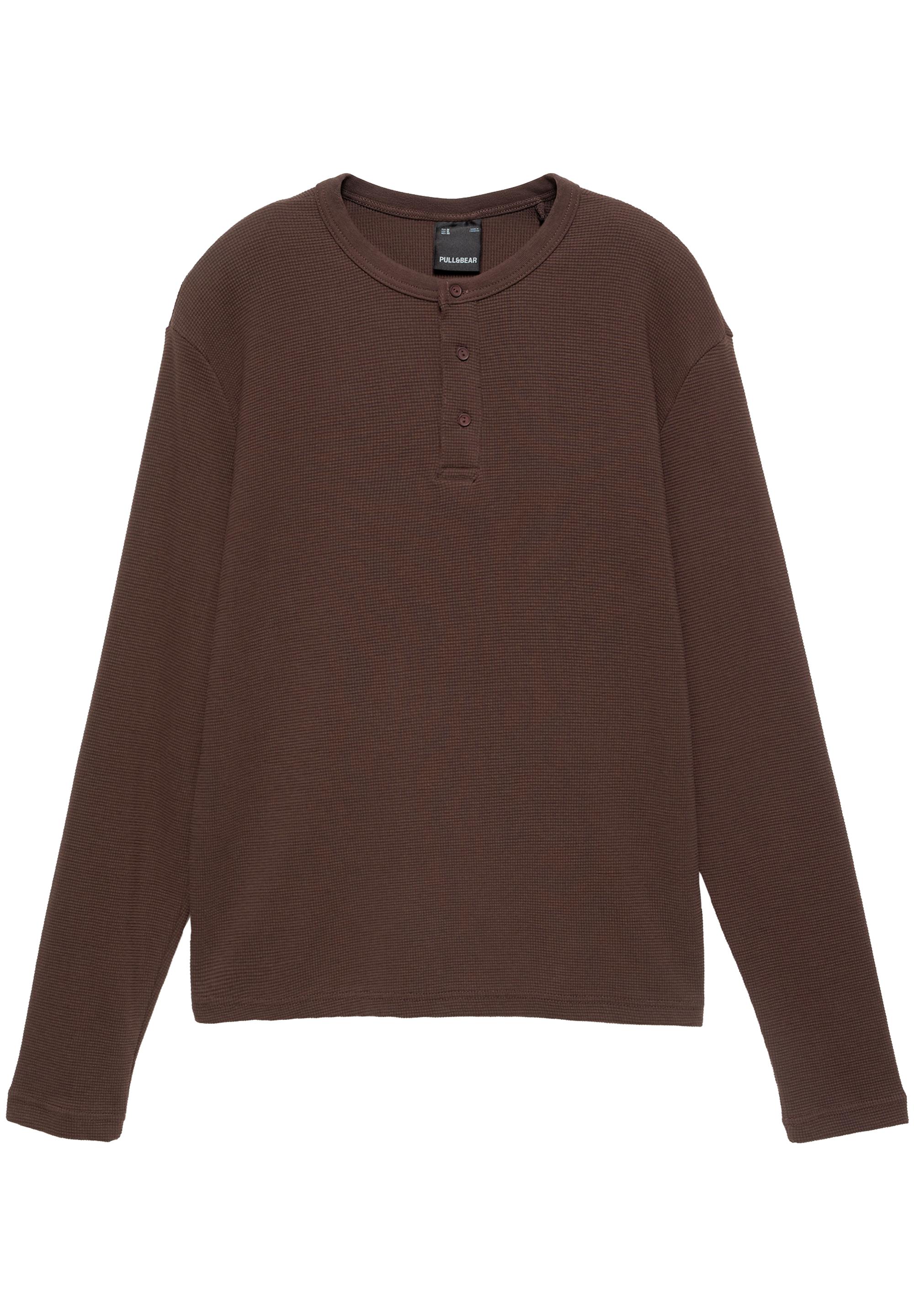 Waffle-knit long sleeve T-shirt — Brown