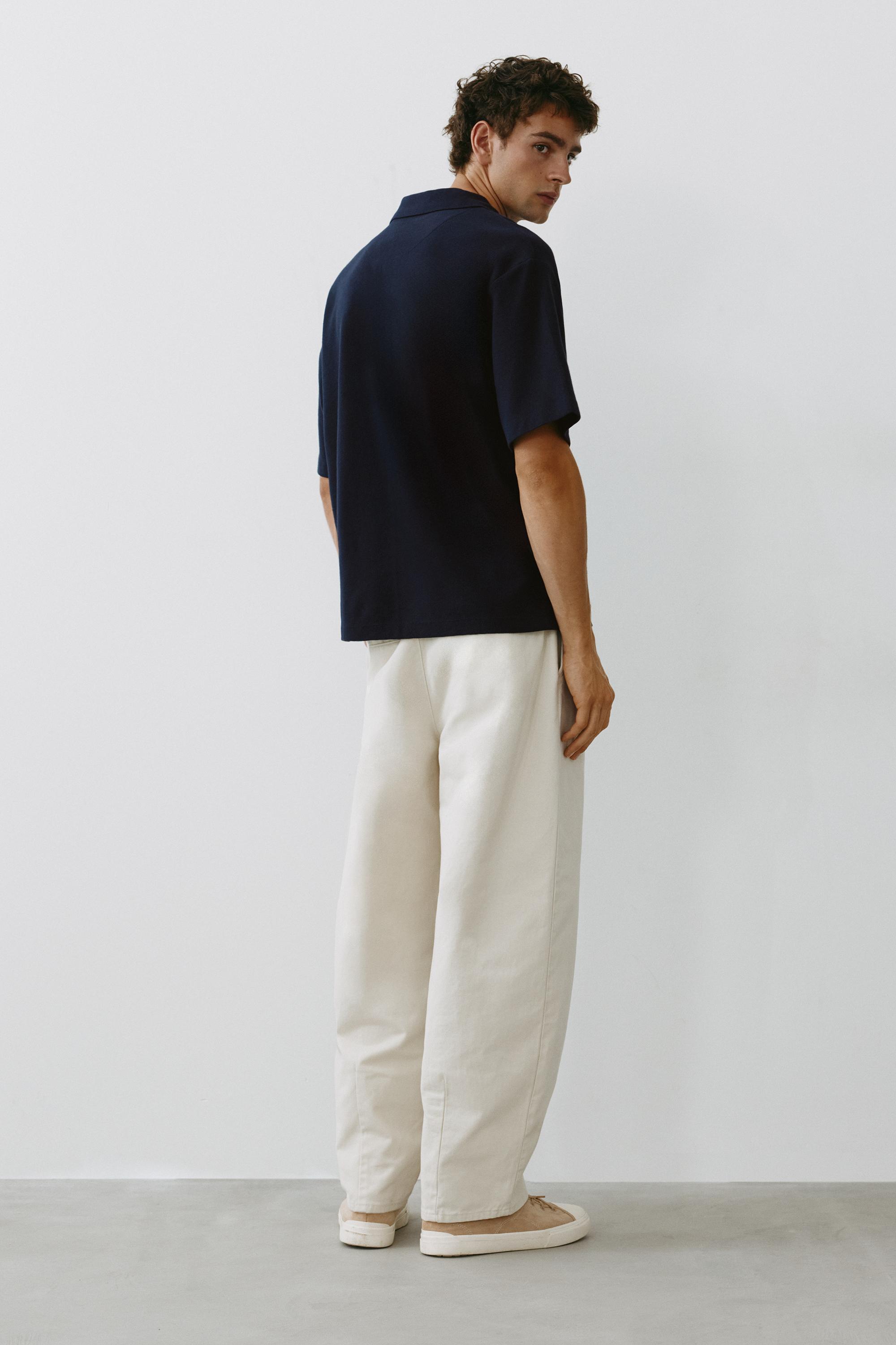 Short sleeve waffle-knit polo shirt — Navy