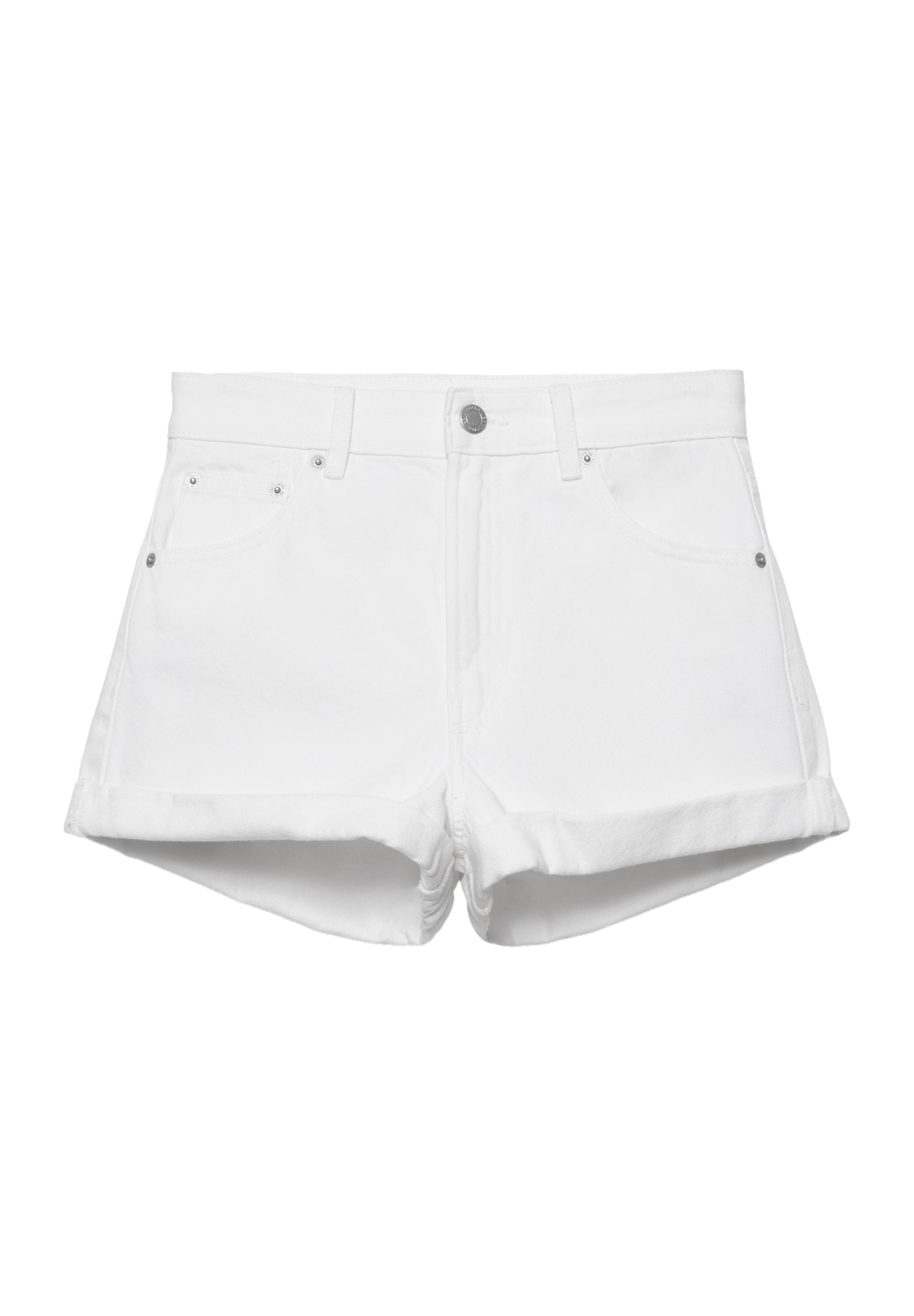 Denim mom fit shorts with turn-up hems — White