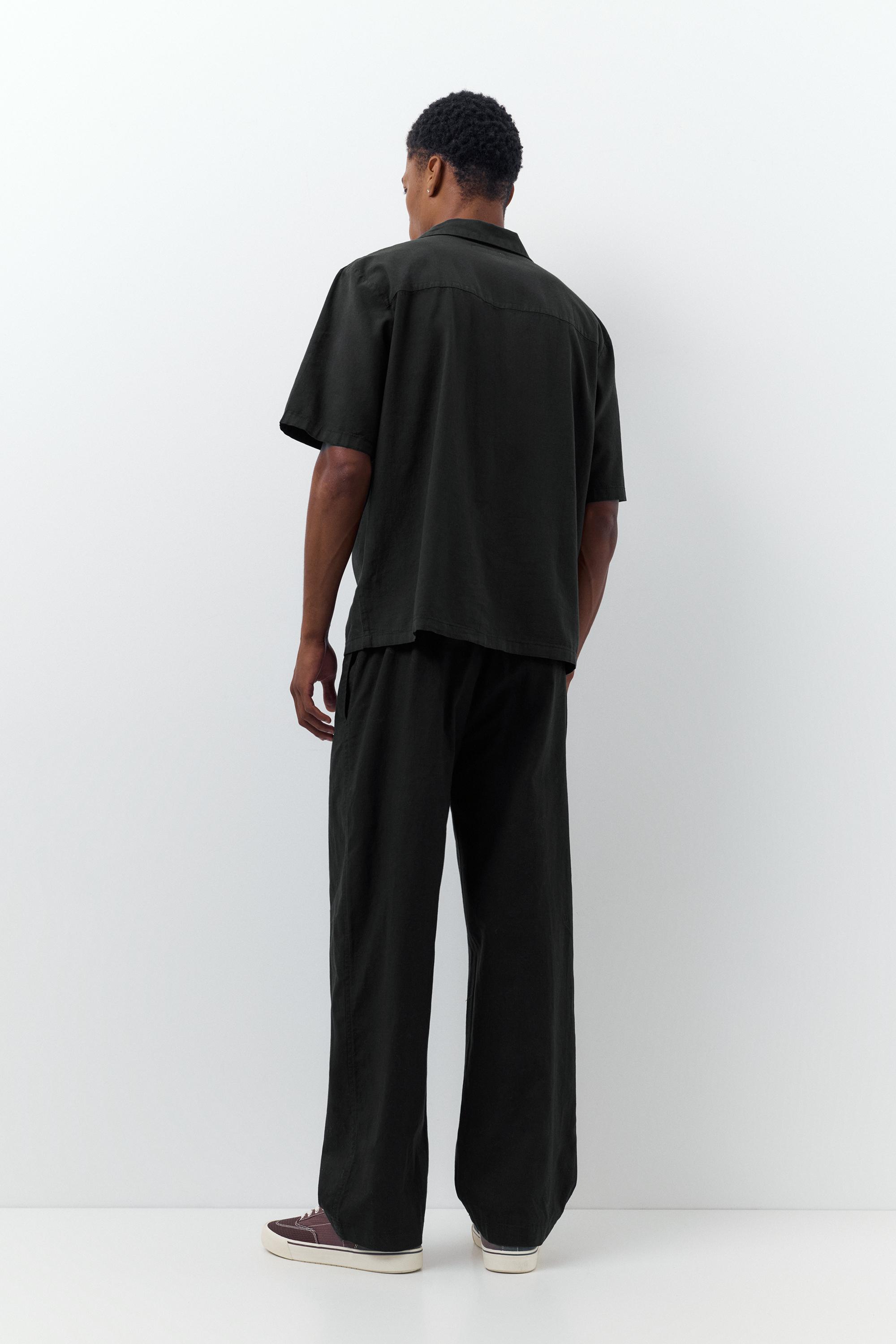 Short sleeve linen blend shirt — Black