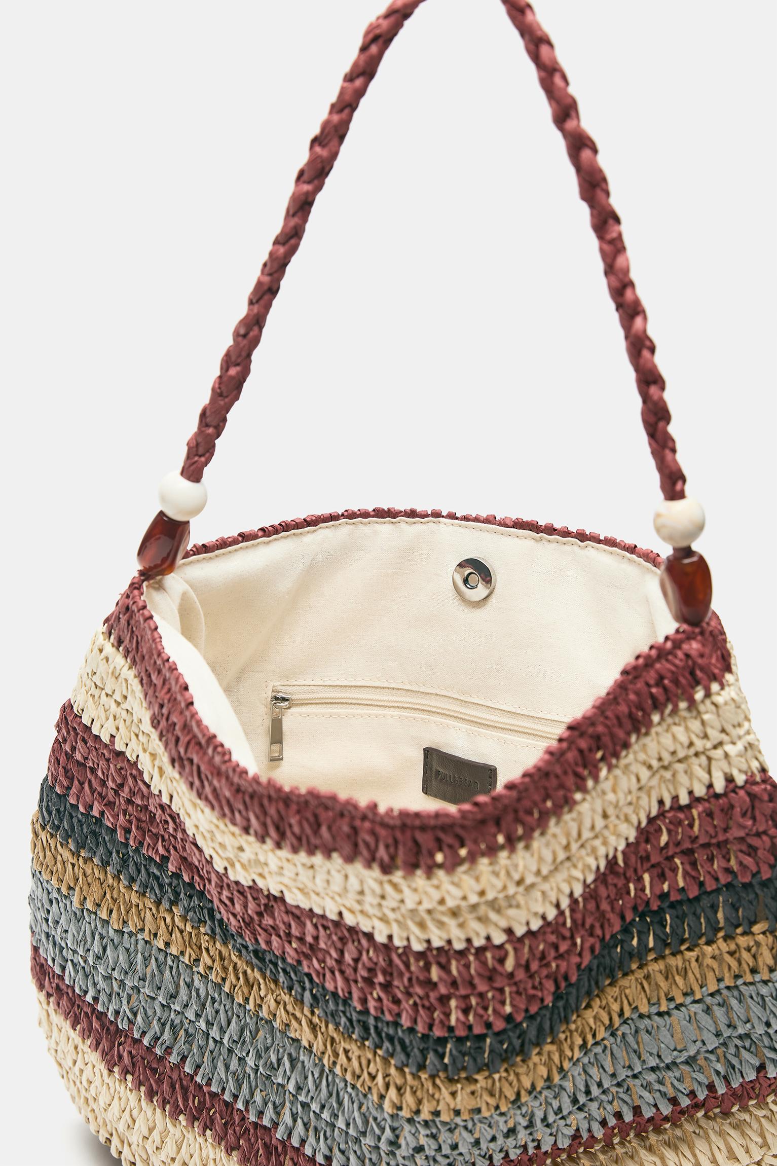Striped woven tote bag — Brown