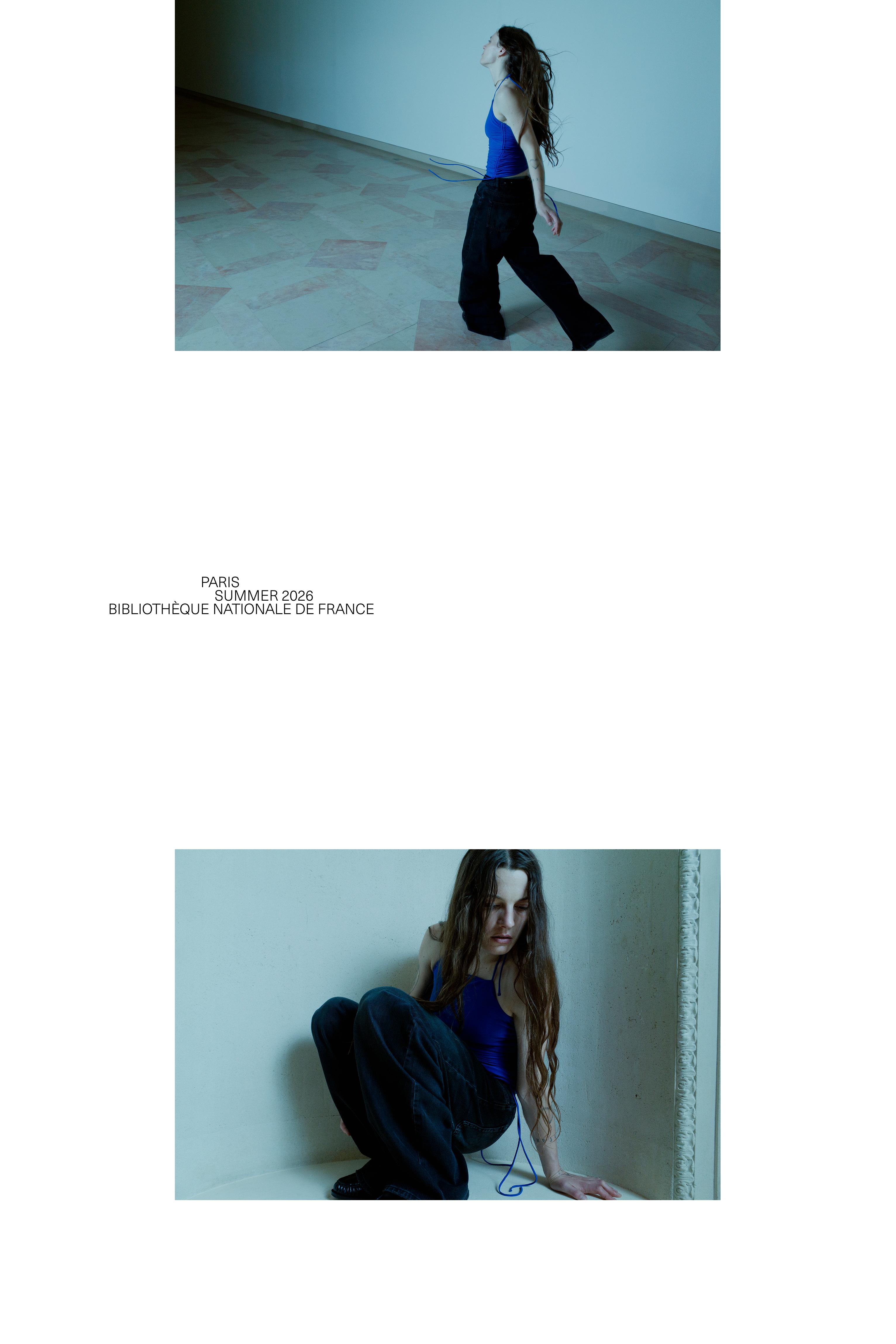 Asymmetric gathered halter top — Deep blue