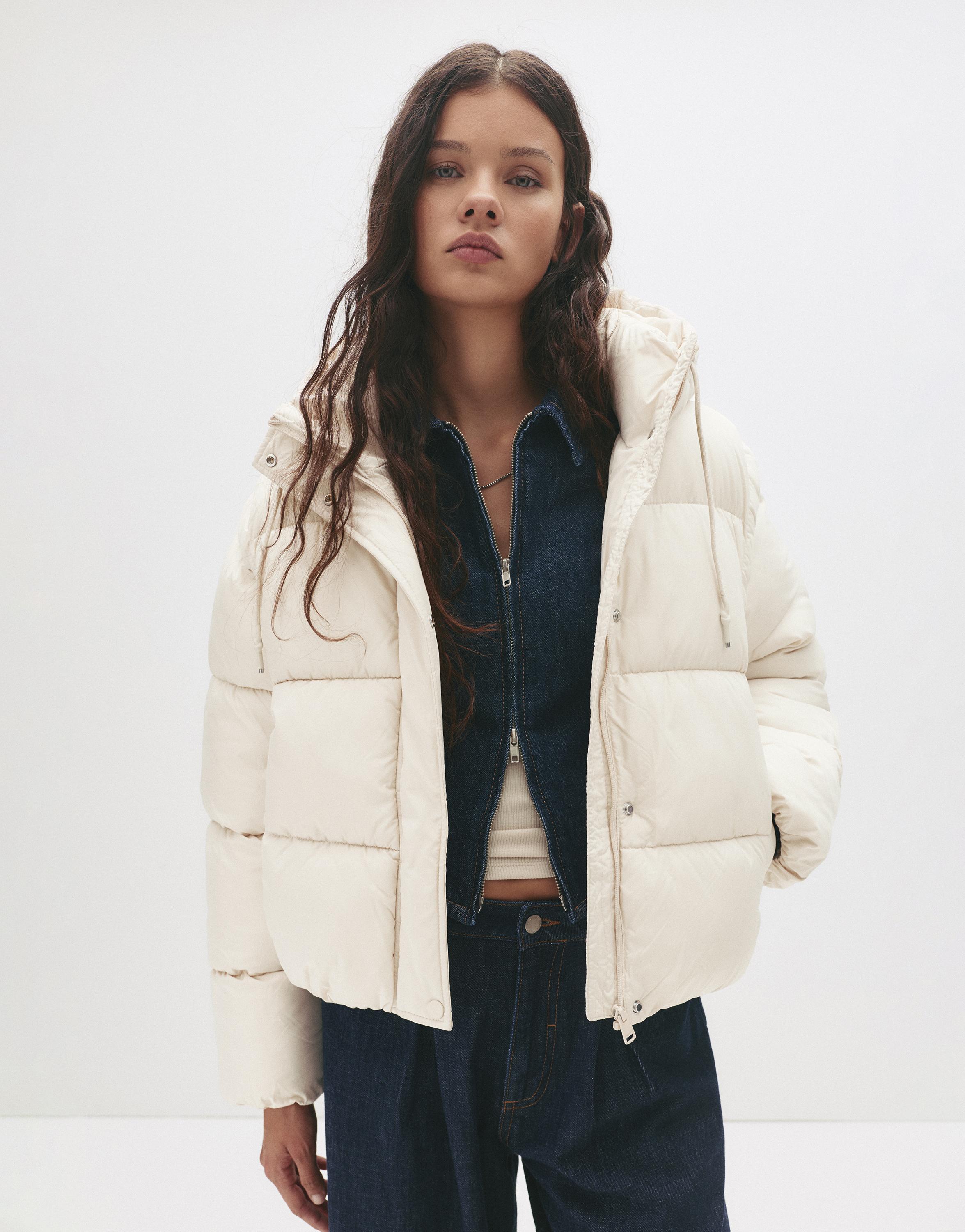 Hooded Padded Jacket — Ecru