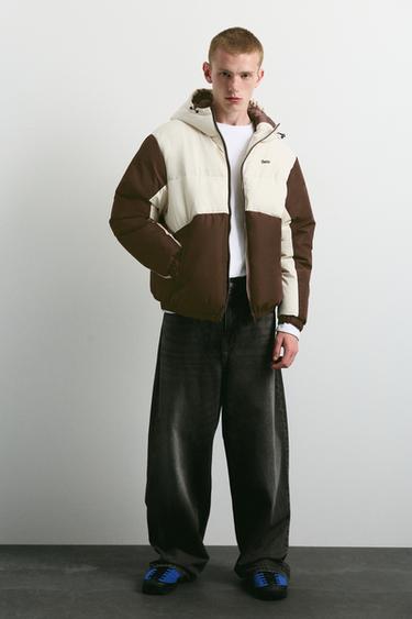 Paneled puffer jacket — Brown 4
