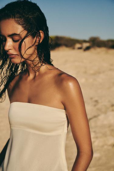Mixed fabric strapless top — Ice 3