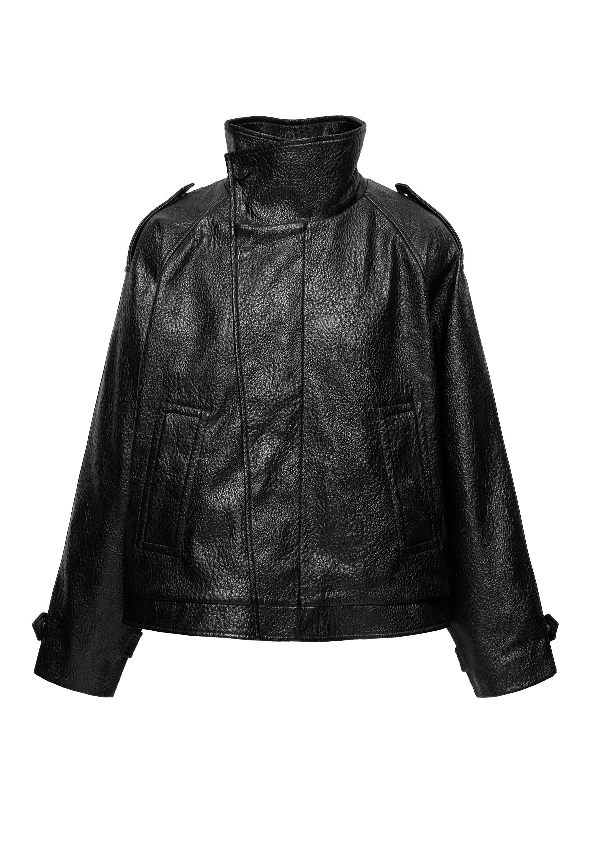 Textured leather effect jacket — Black