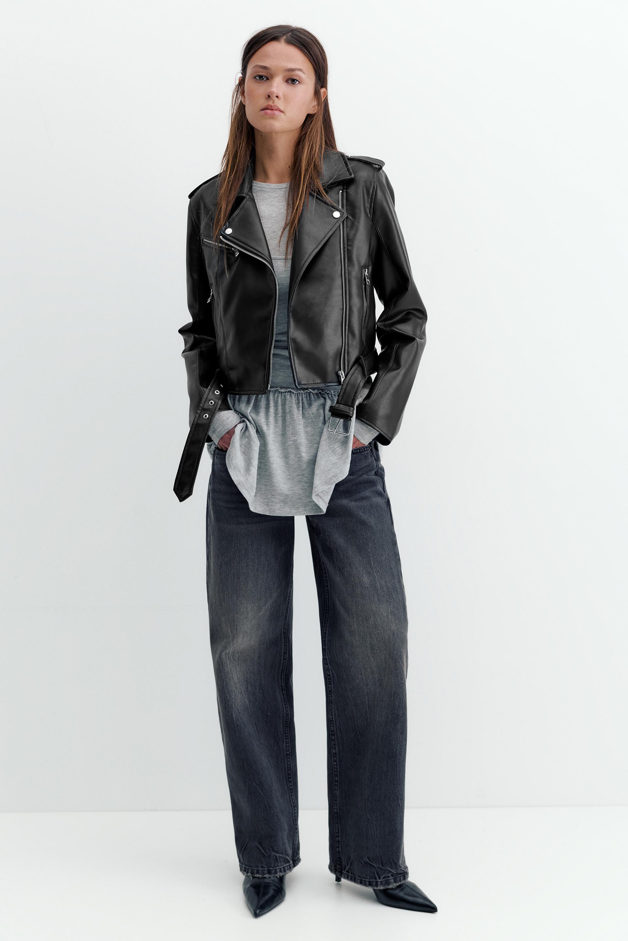 Leather effect biker jacket — Black