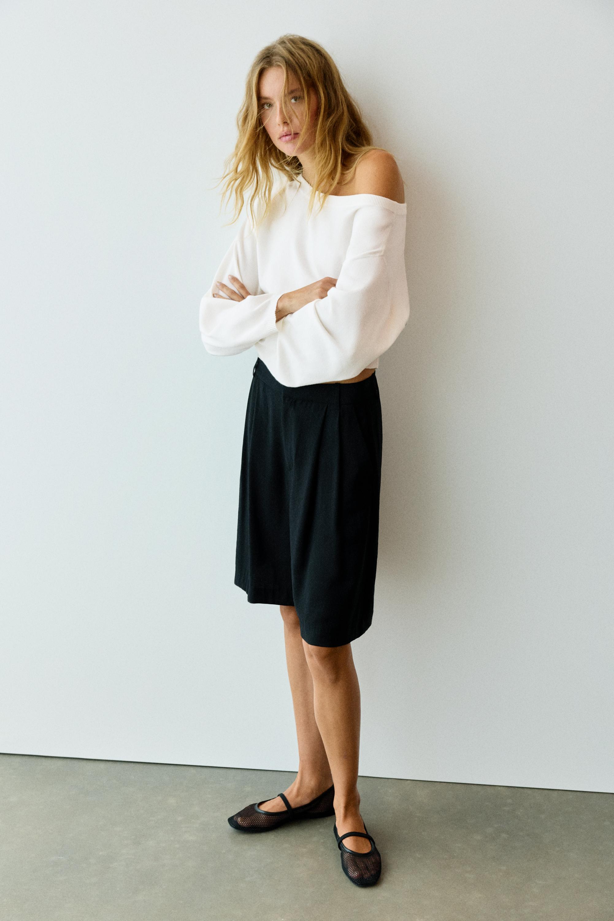 Asymmetric neck jumper — Ecru