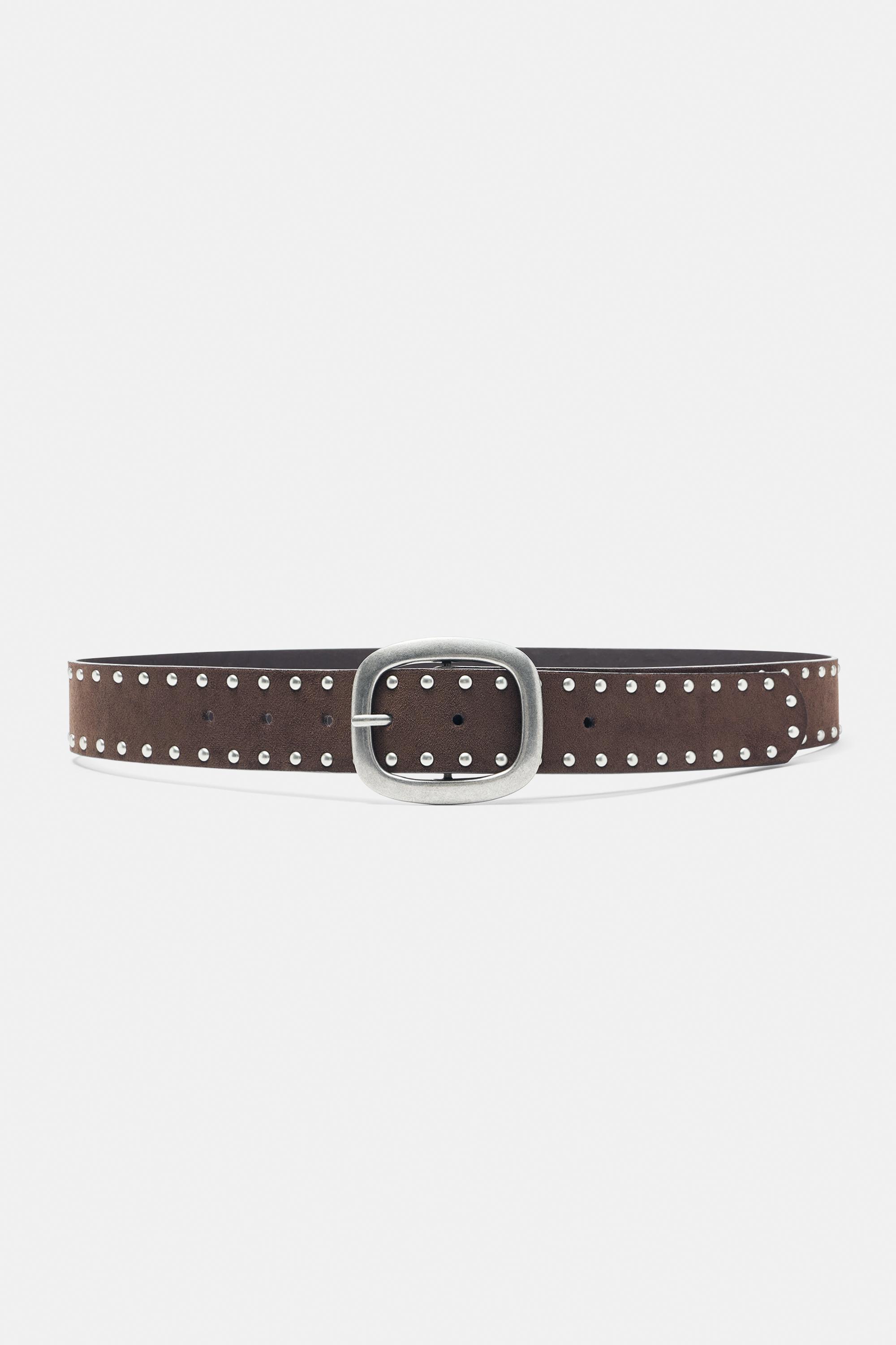 Faux suede studded belt — Brown