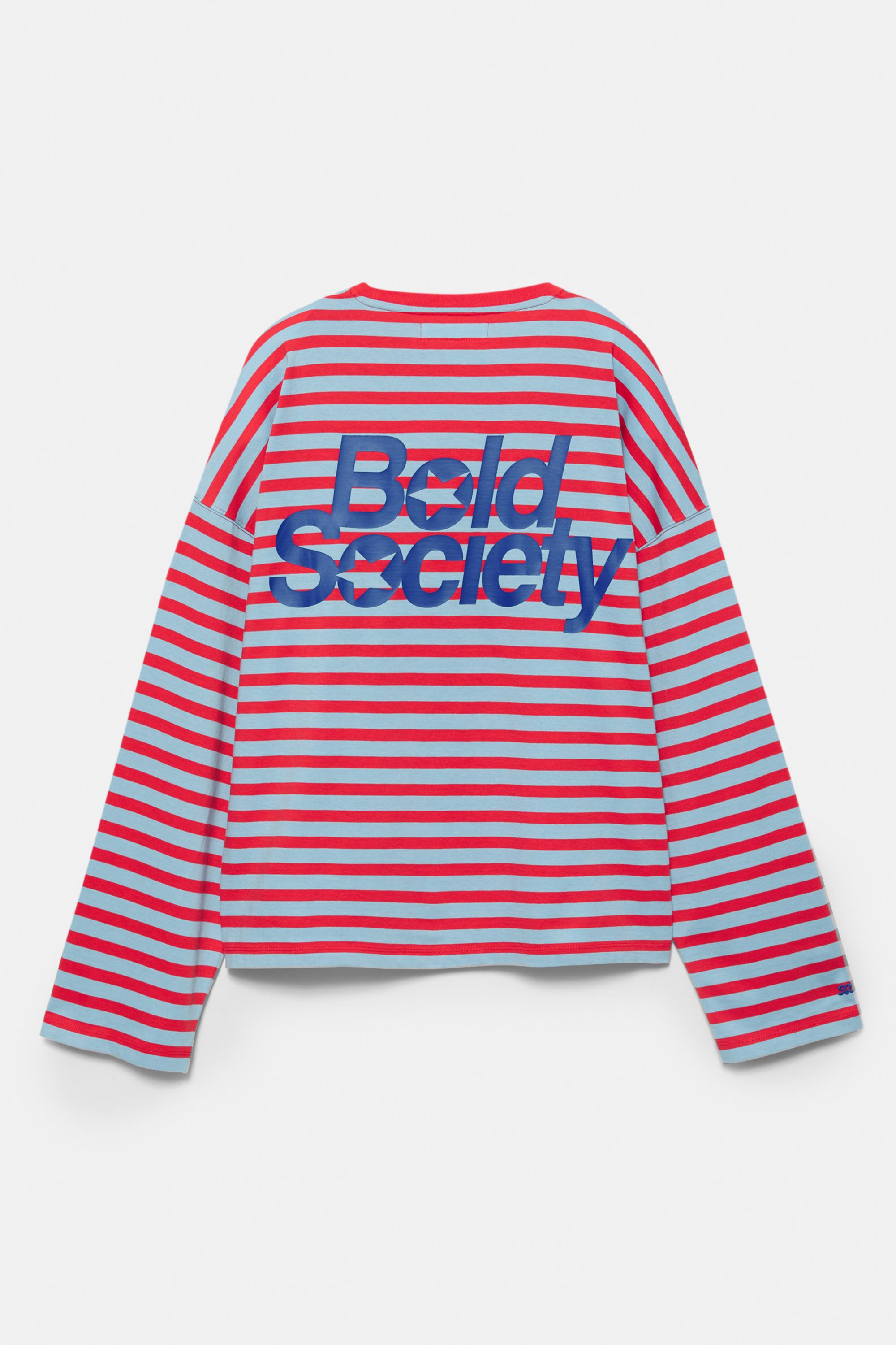 Yazı detaylı çizgili t-shirt - Görsel 3