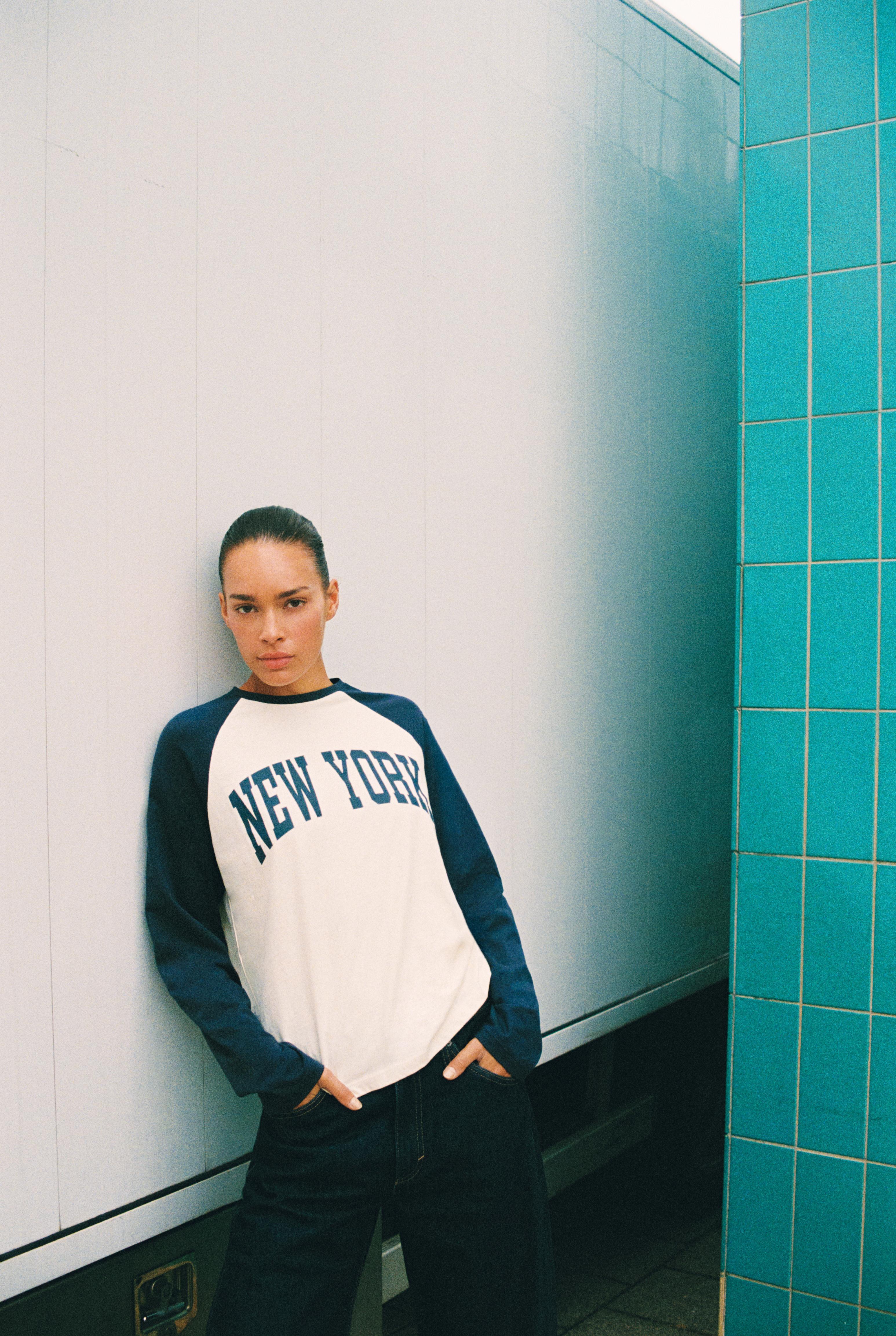 New York raglan T-shirt — Ecru/Blue