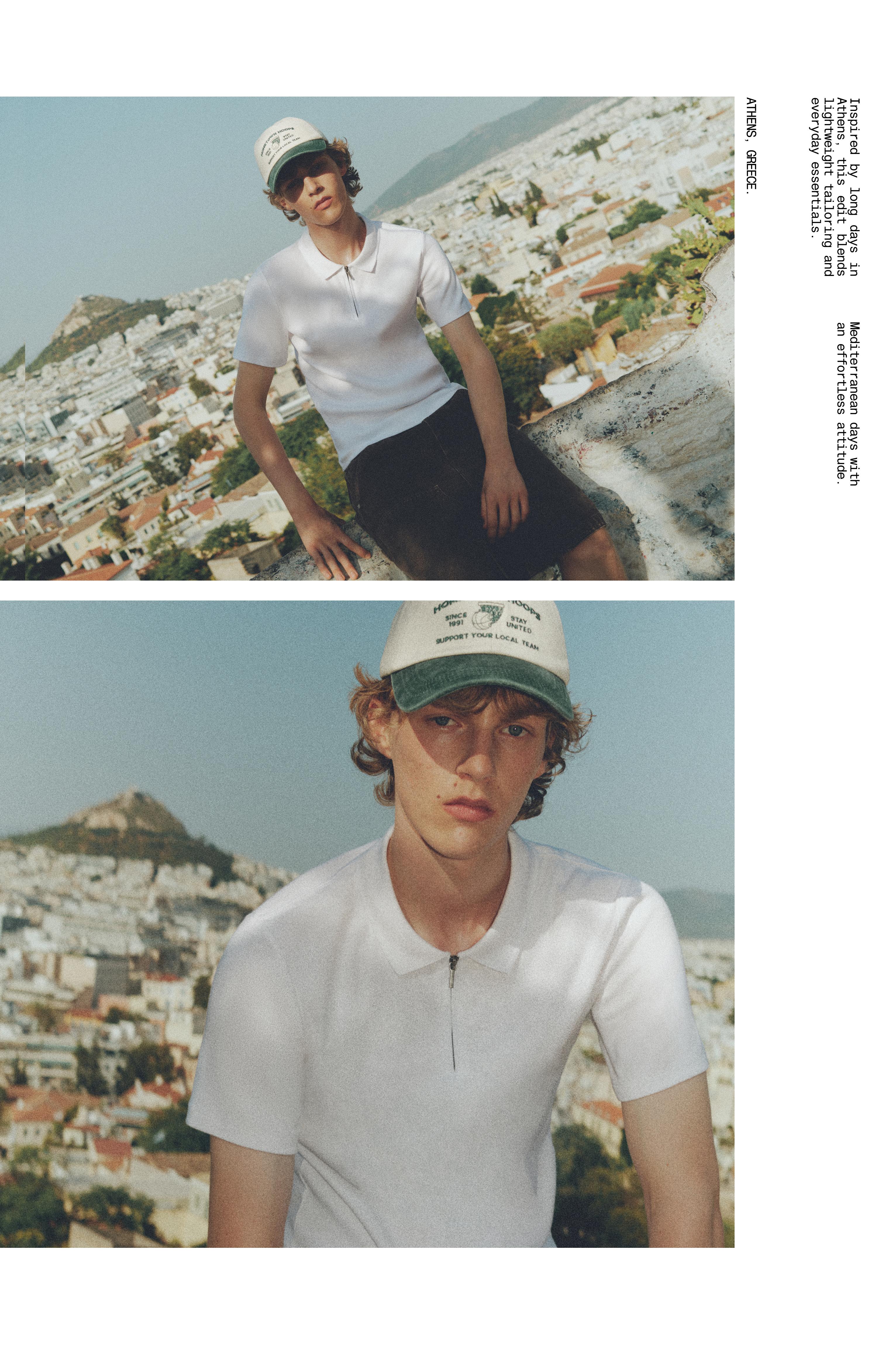Short sleeve zip-up polo shirt — Off white