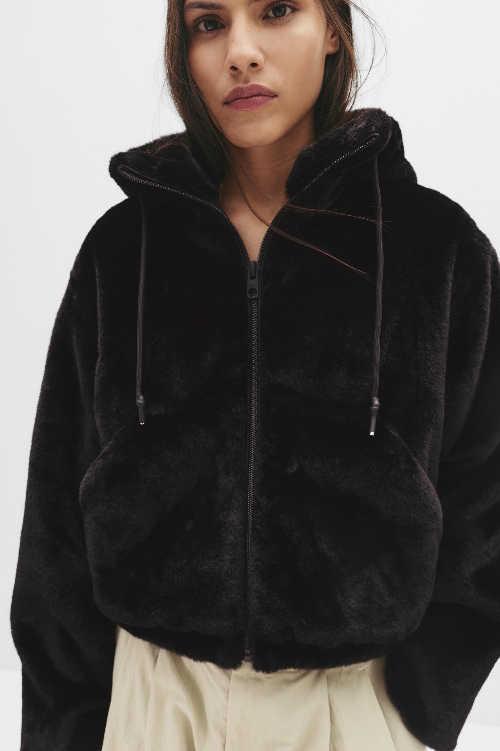 Kapüşonlu suni kürk ceket - Görsel 59