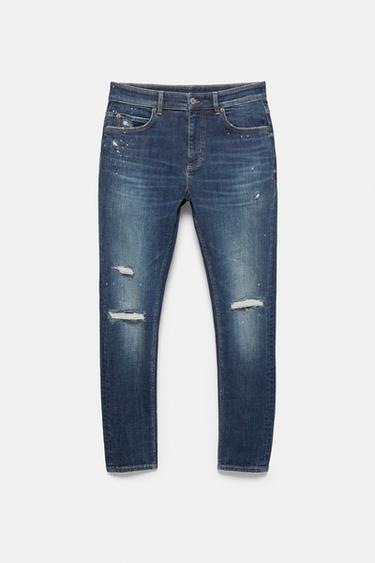 Paint splatter ripped skinny jeans — Medium blue 6